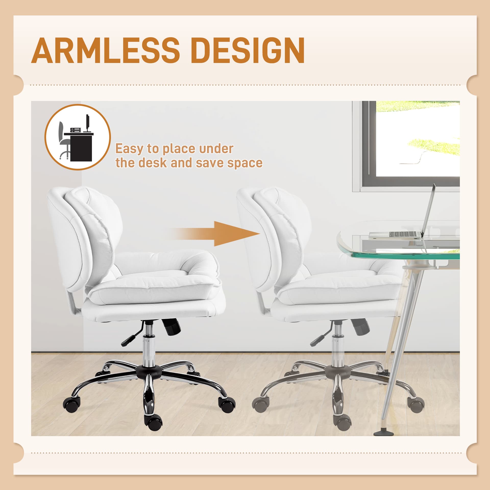 Criss Cross Chair, Swivel Wide Office Chair with Leathaire Upholstery, Tilting, No Arm, White