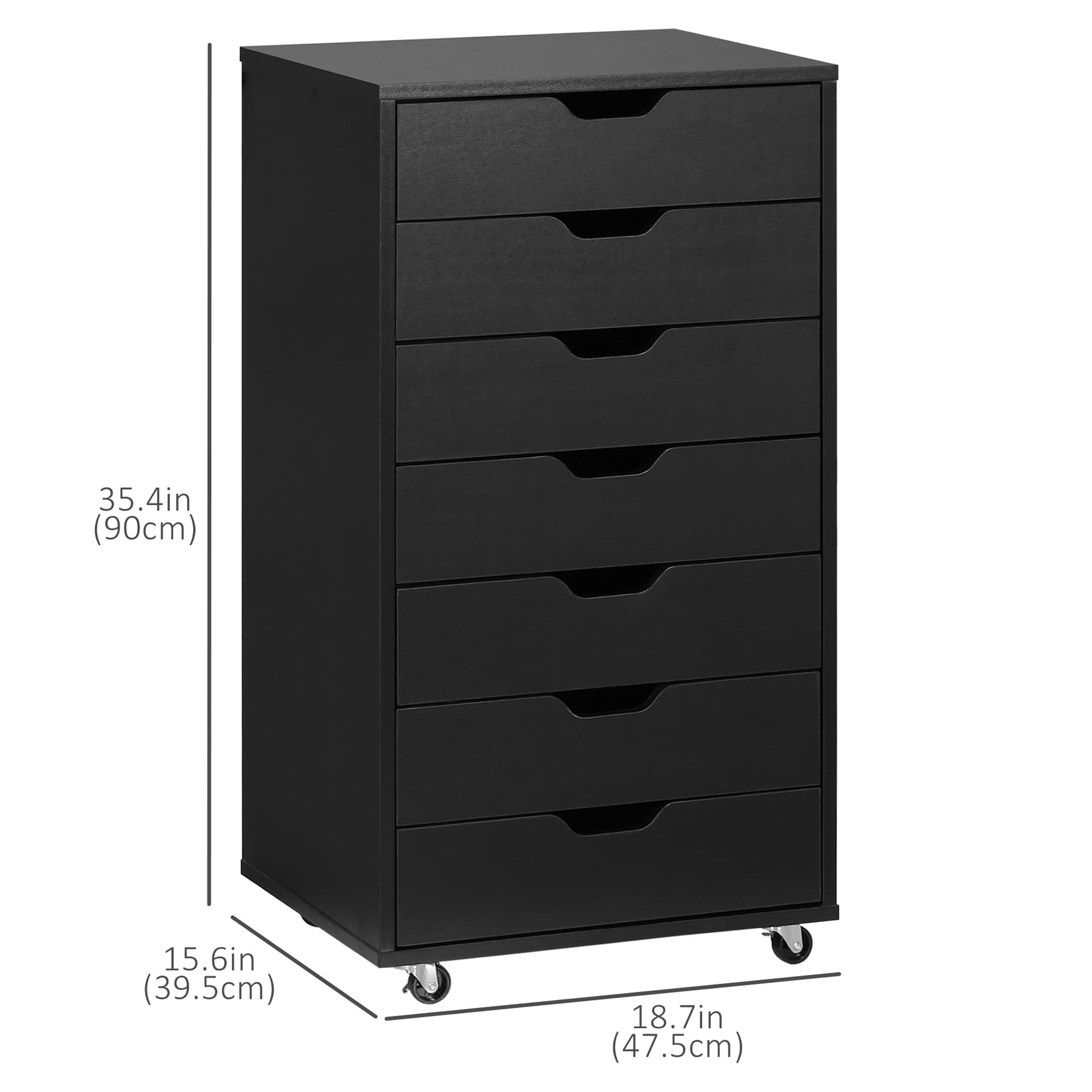 7-drawer Vertical File Cabinet for Home Office, Storage Cabinet with Wheels, 18.7"x15.6"x35.4", Black