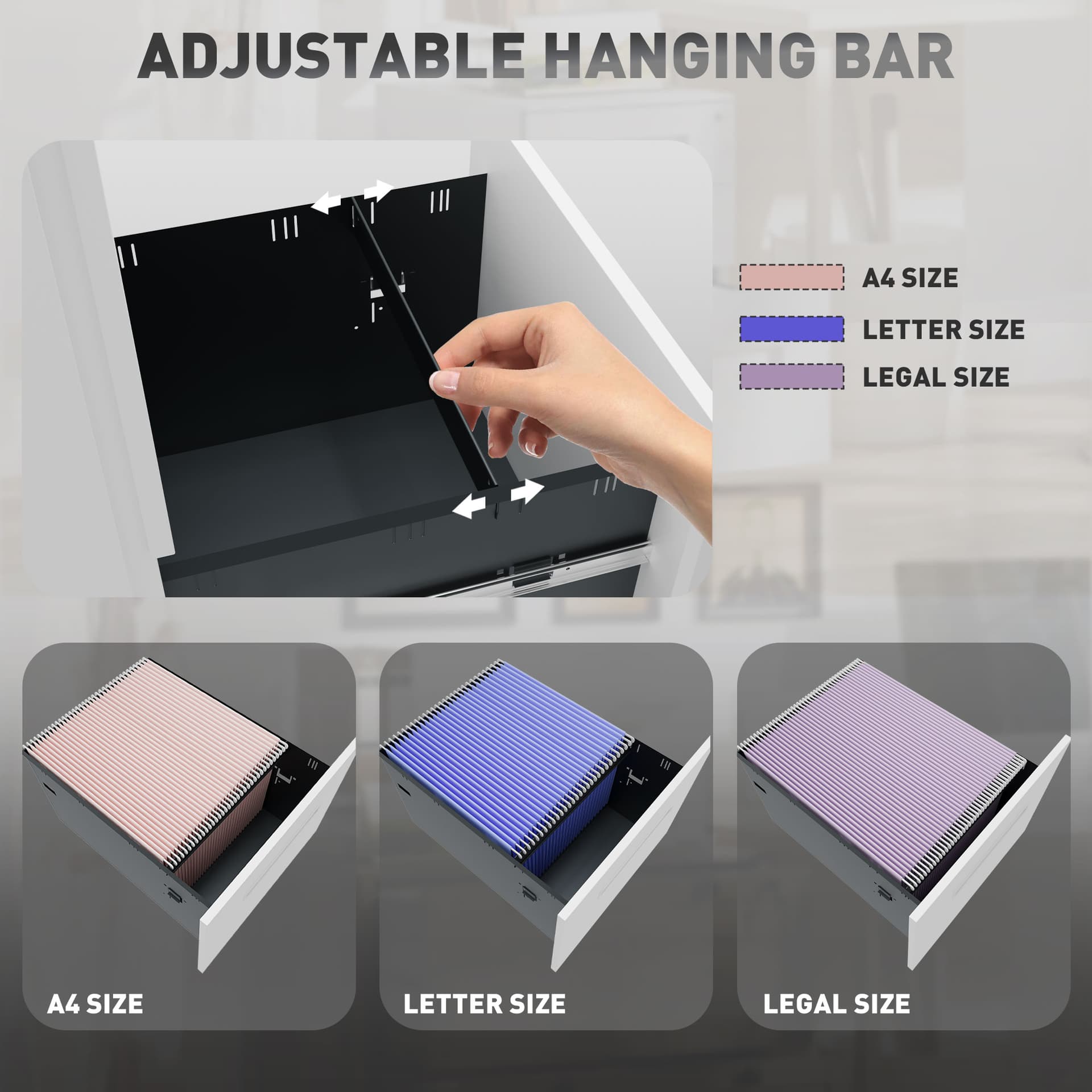 File Cabinet, Vertical Filing Cabinet with Adjustable Partition for A4 Letter Size, Lockable for Office, White