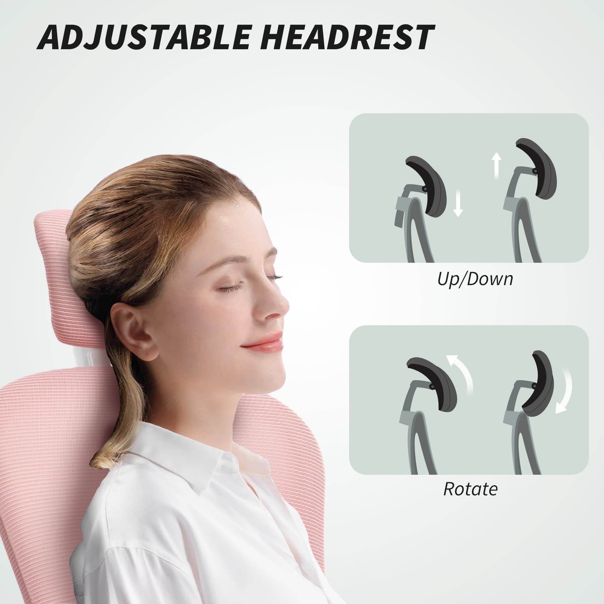 Office Chair, Mesh Computer Desk Chair with Adjustable Headrest, 4D Lumbar Support, Flip-up Arm, Pink