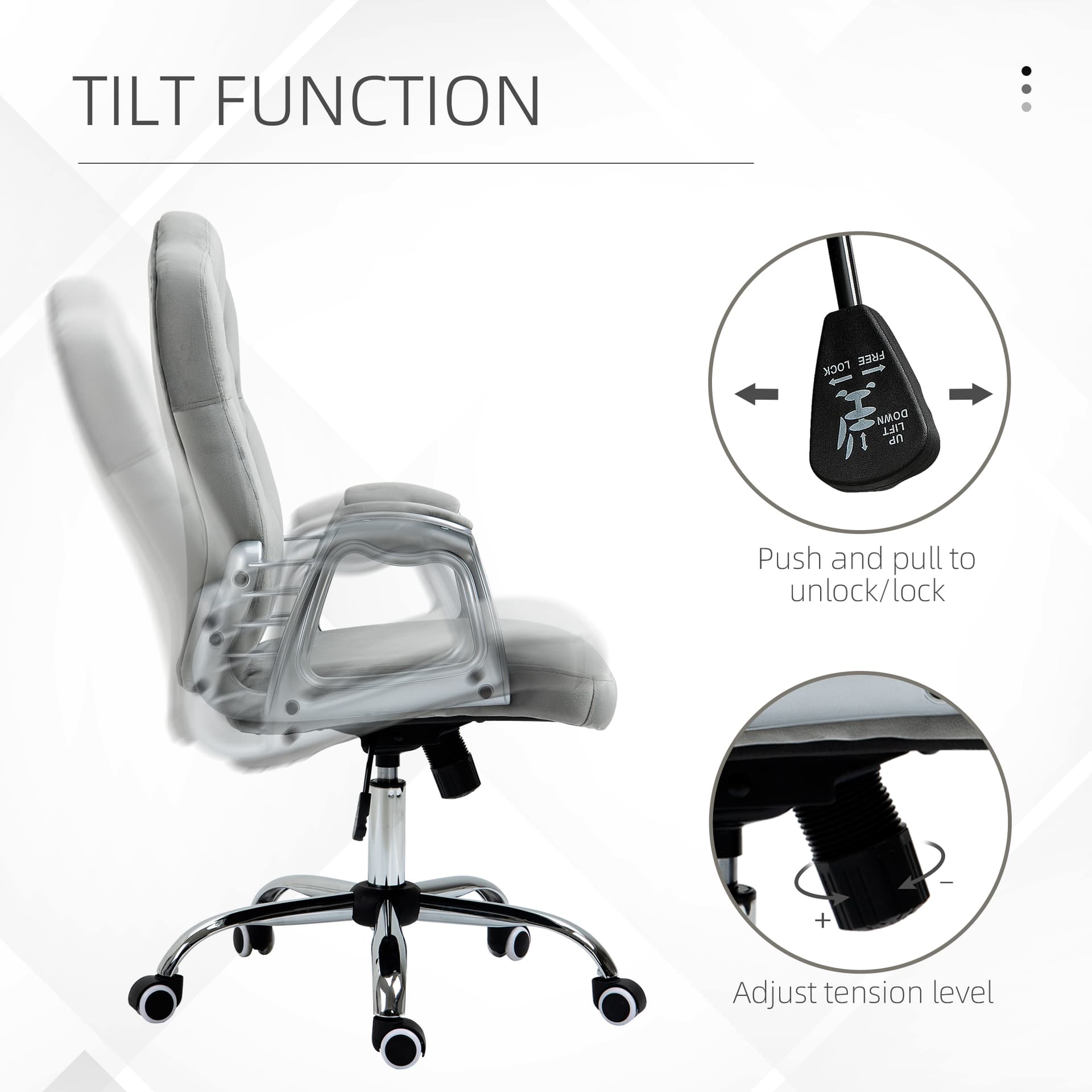 Office Chair, Velvet Computer Desk Chair with Swivel Wheels, Adjustable Height, Tilt Function, Button Tufted, Grey