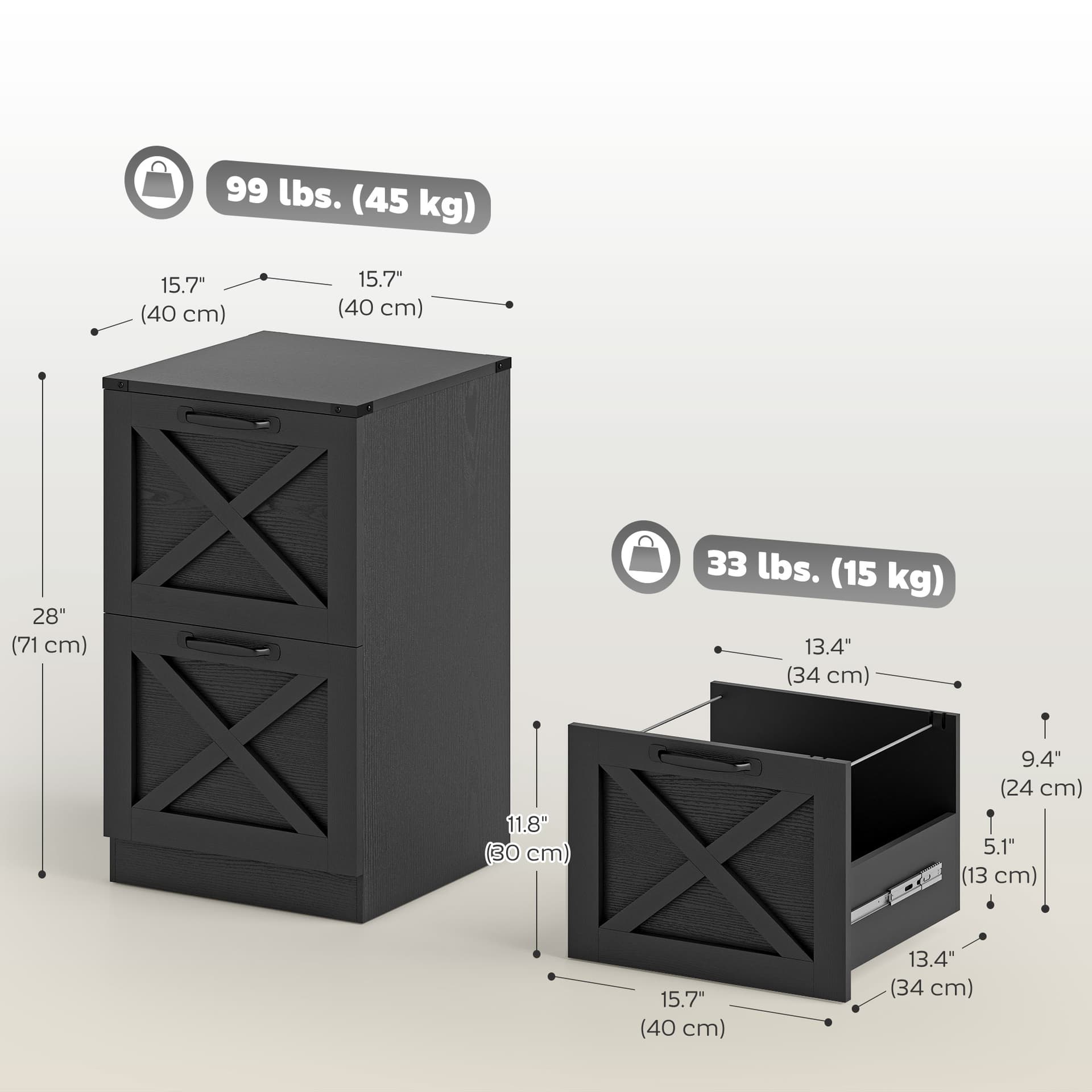2 Drawer File Cabinet with Silent Slides, Vertical Farmhouse Filing Cabinet Fits Letter/A4 Size Home Office, Black
