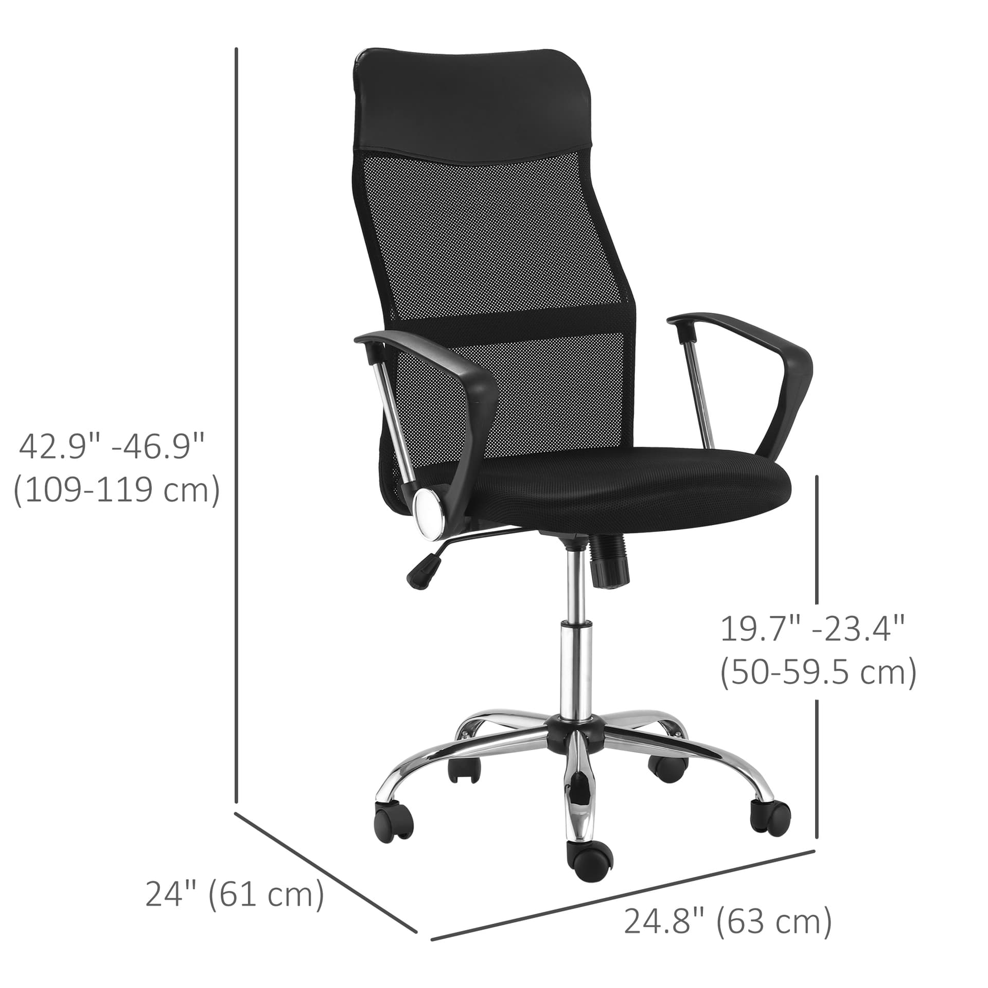 Ergonomic Mesh Office Chair, High Back Computer Desk Chair with Adjustable Height, Tilt Function, Armrest, 360° Swivel Office, Black