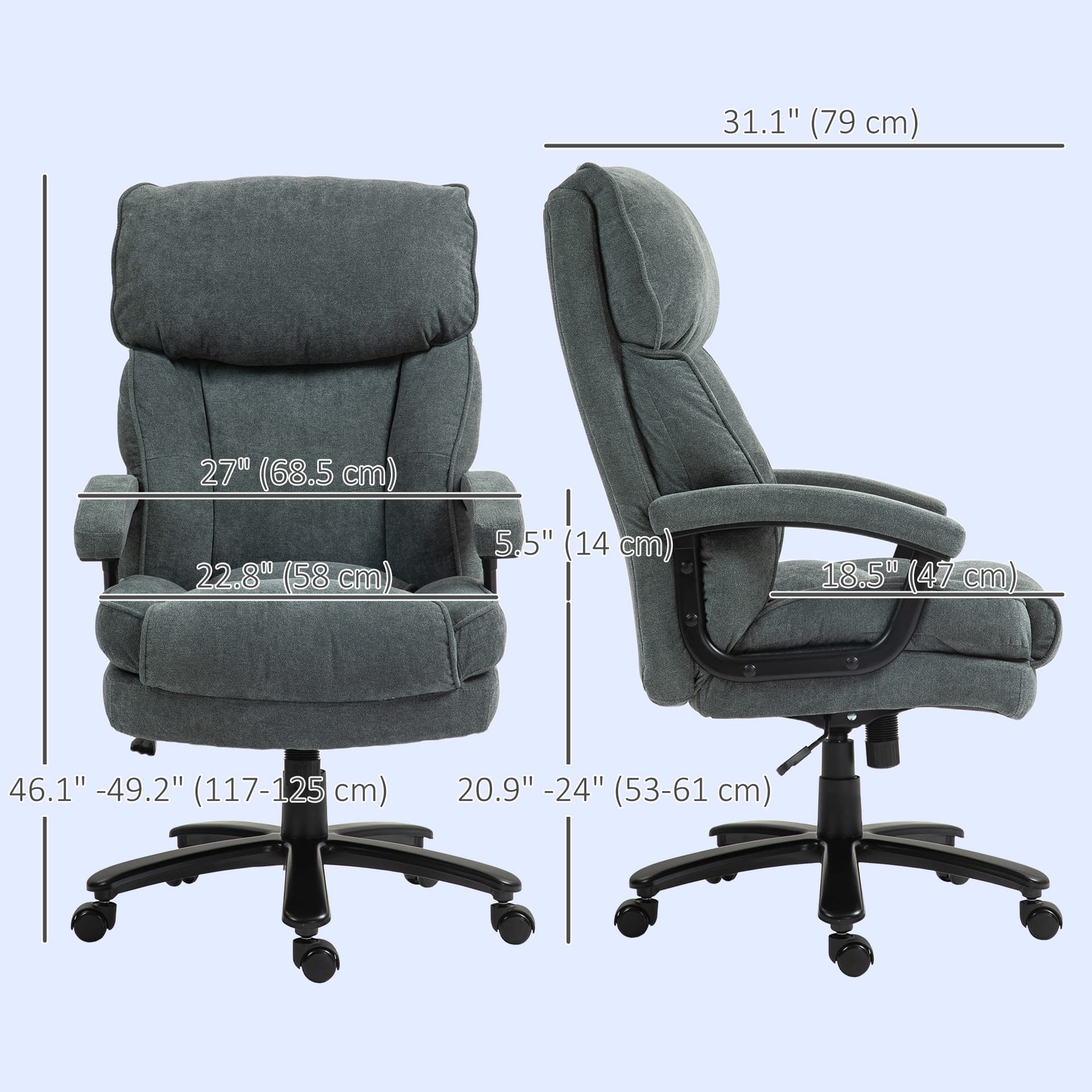 Big and Tall Executive Office Chair, Up to 450 lbs. Heavy Duty Desk Chair, Computer Chair for Heavy People, Grey