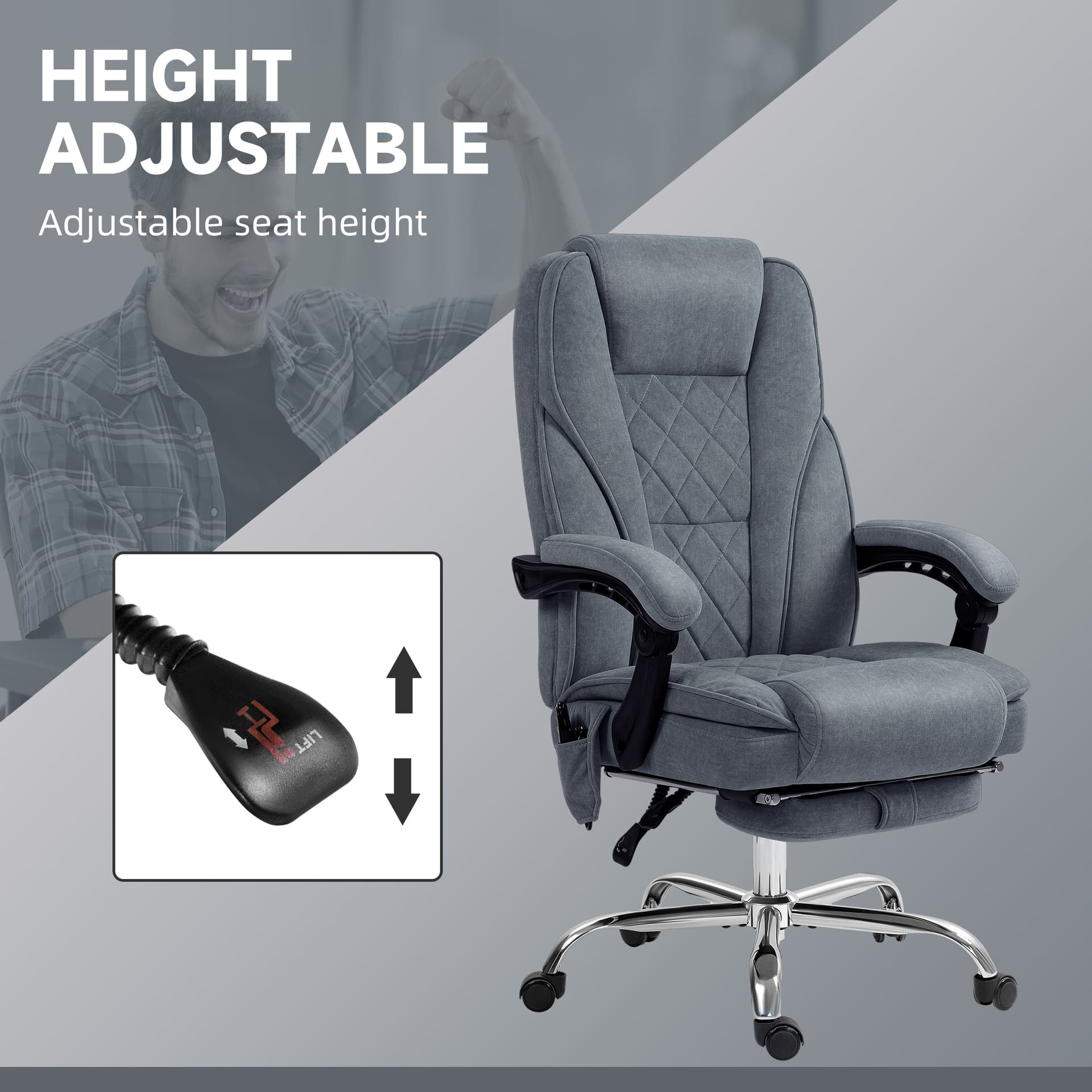 Massage Office Chair, Reclining Computer Chair with Adjustable Height and Footrest, Dark Grey