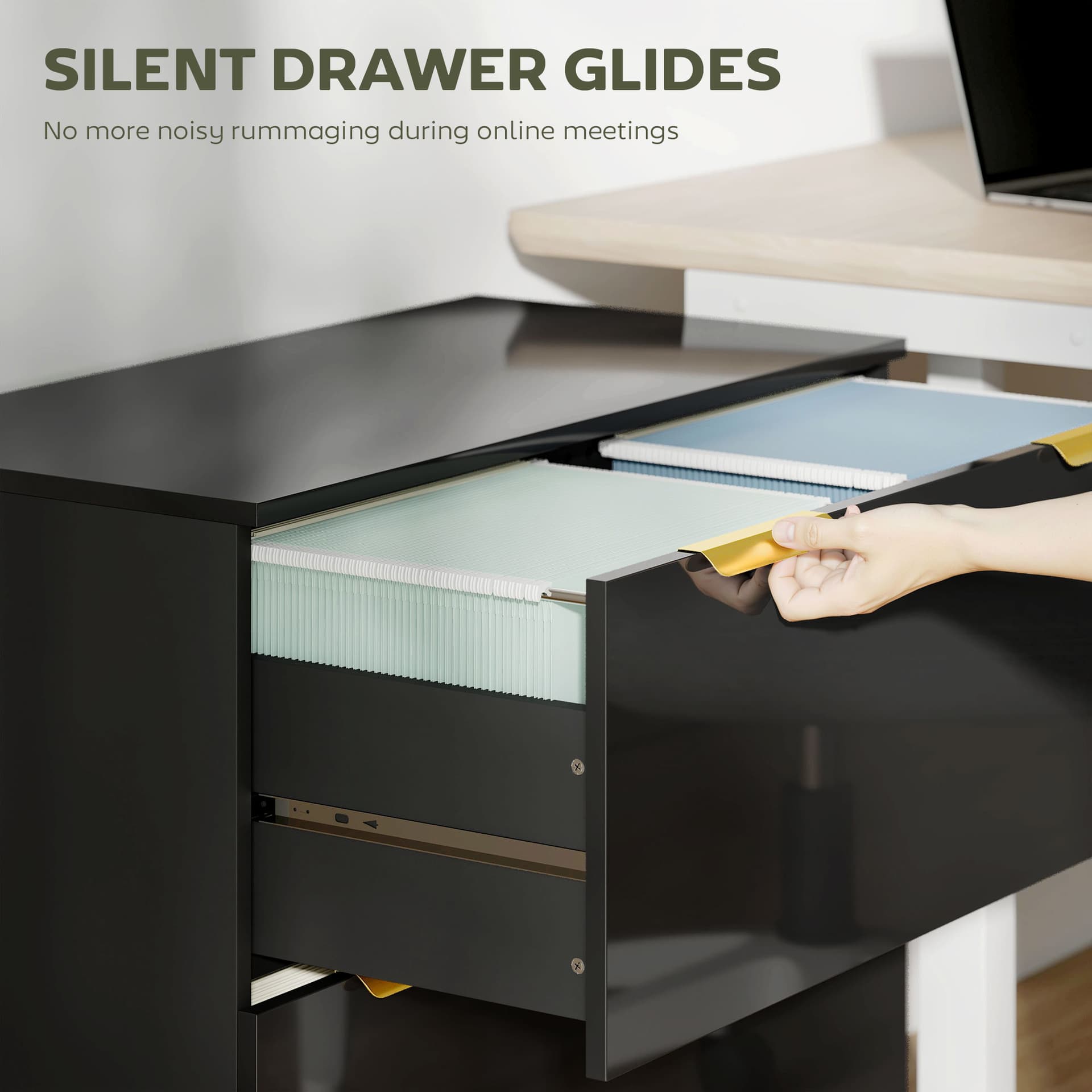 Lateral File Cabinet with 2 Drawers, Modern Filing Cabinet for Letter/A4/Legal Size Files, High Gloss Black