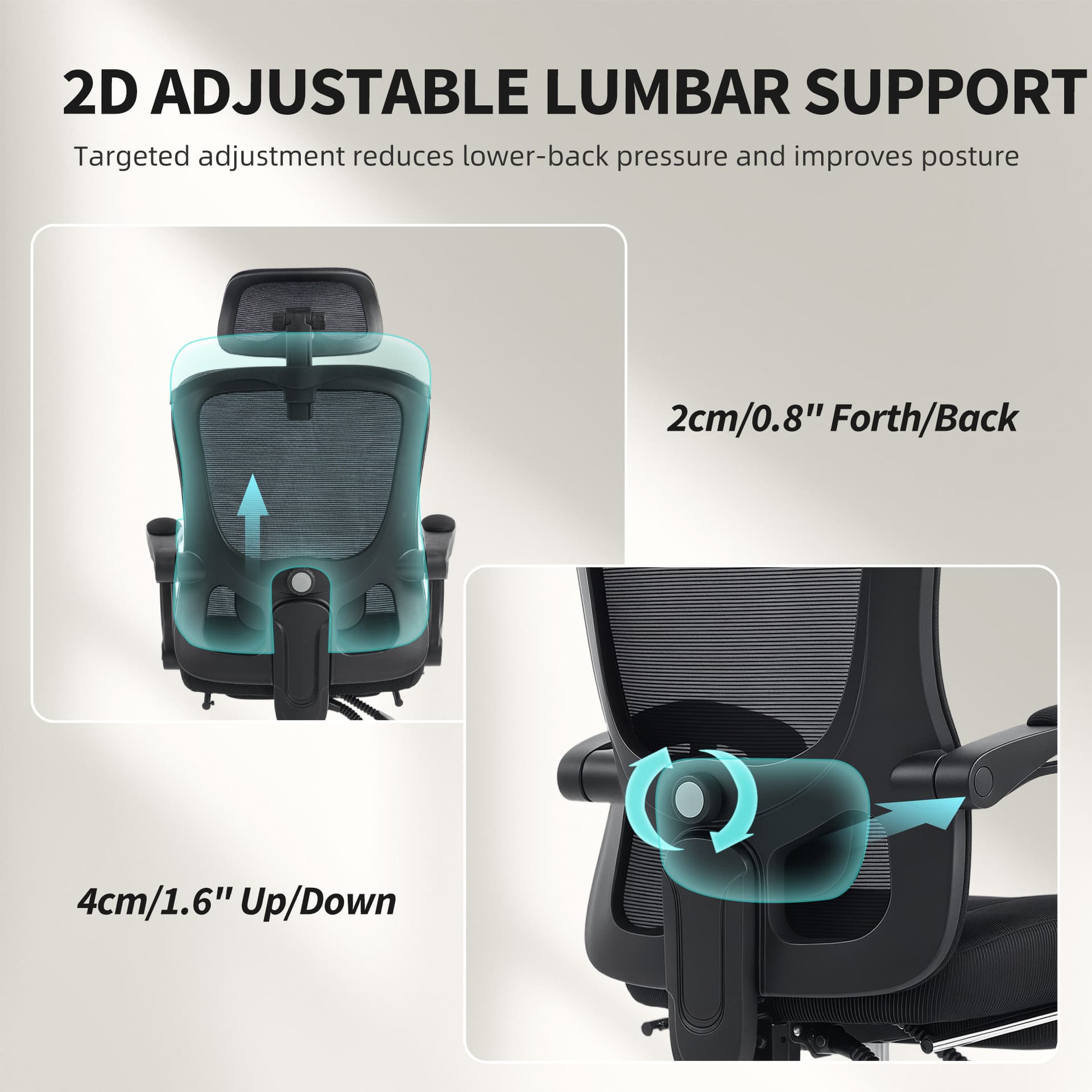 Office Chair, Ergonomic Mesh Computer Desk Chair with Adjustable Headrest, Lumbar Support, Black