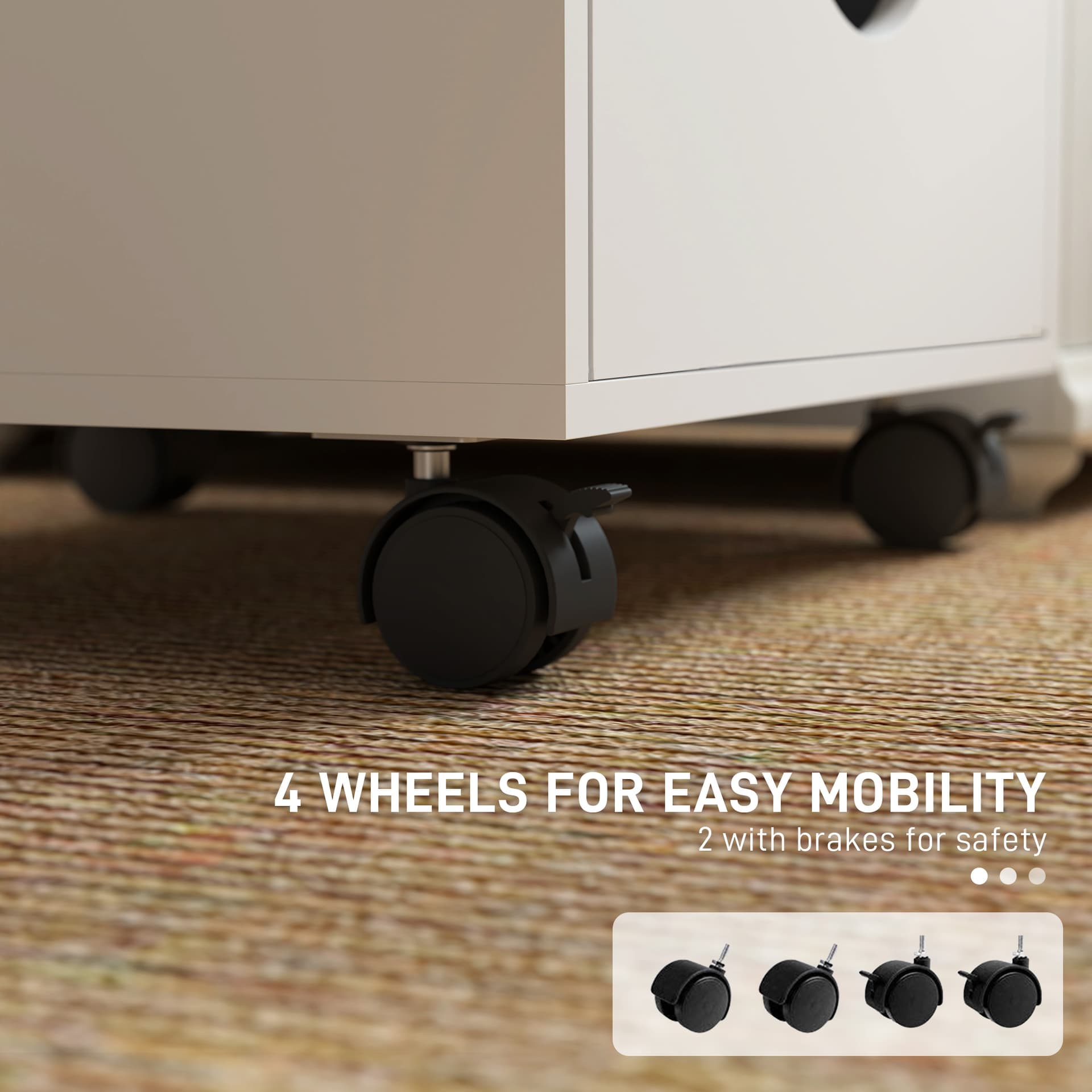 File Cabinet with 5 Drawer Wheels, 15.7" x 15.7" x 26.4", White