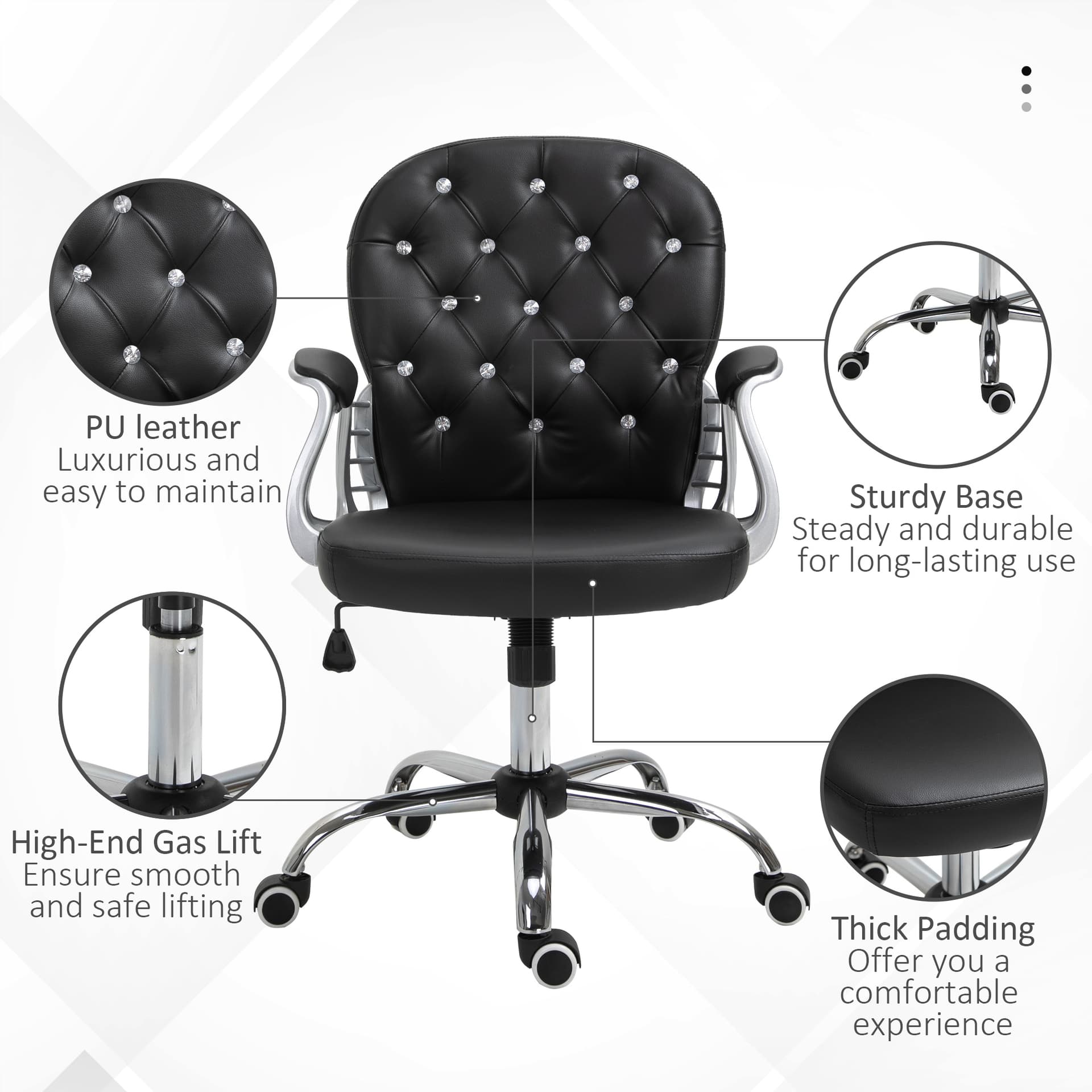 Office Chair, Comfortable Computer Desk Chair with Padded Seat and Adjustable Height, Tufted Back, Black