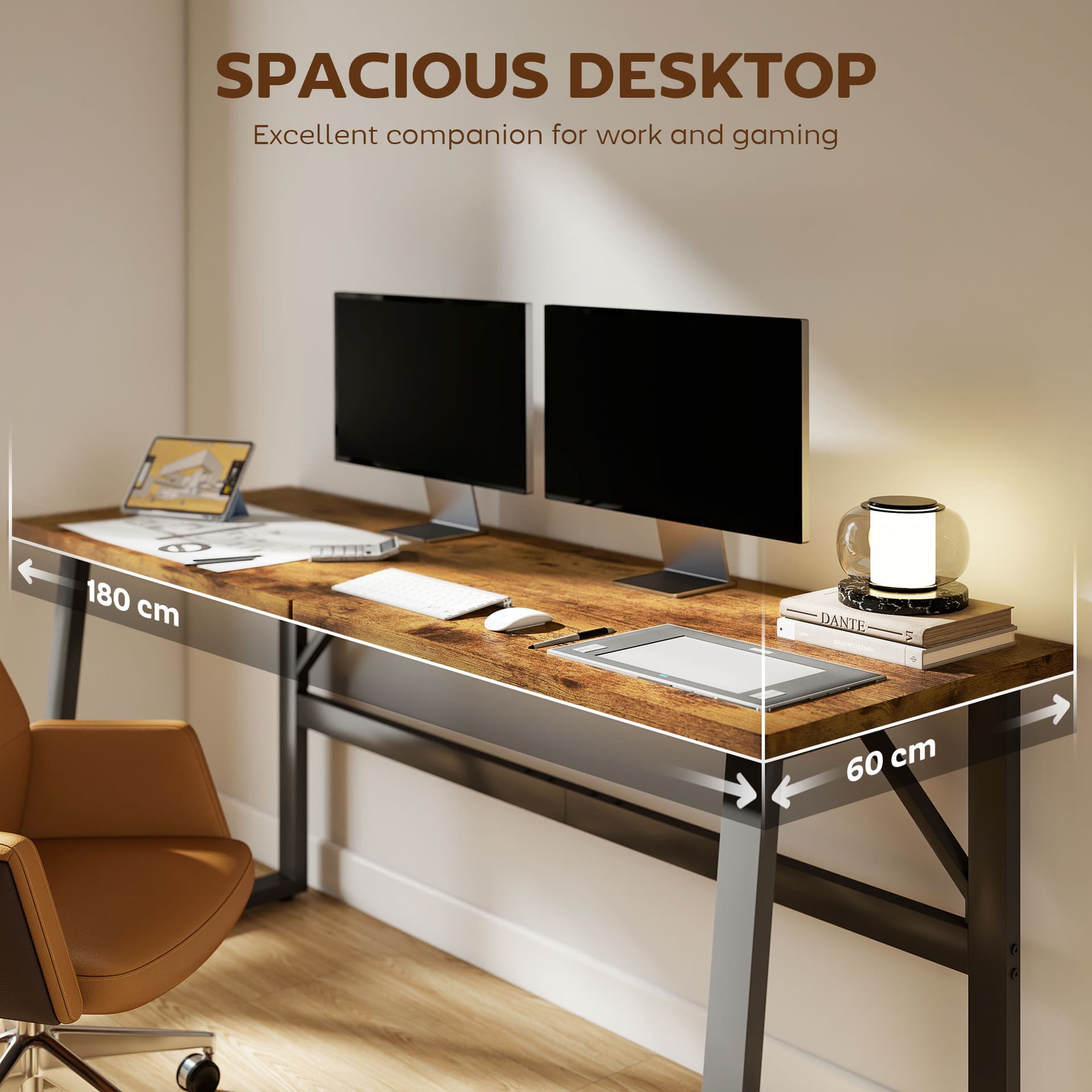 71 Inch Computer Desk, Home Office Desk, Simple Study Writing Table with Adjustable Feet, Modern Style, Brown