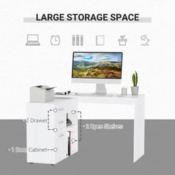 L-Shaped Desk, Computer Corner Desk with Storage Shelf, Drawer, PC Table Home Office Workstation, White