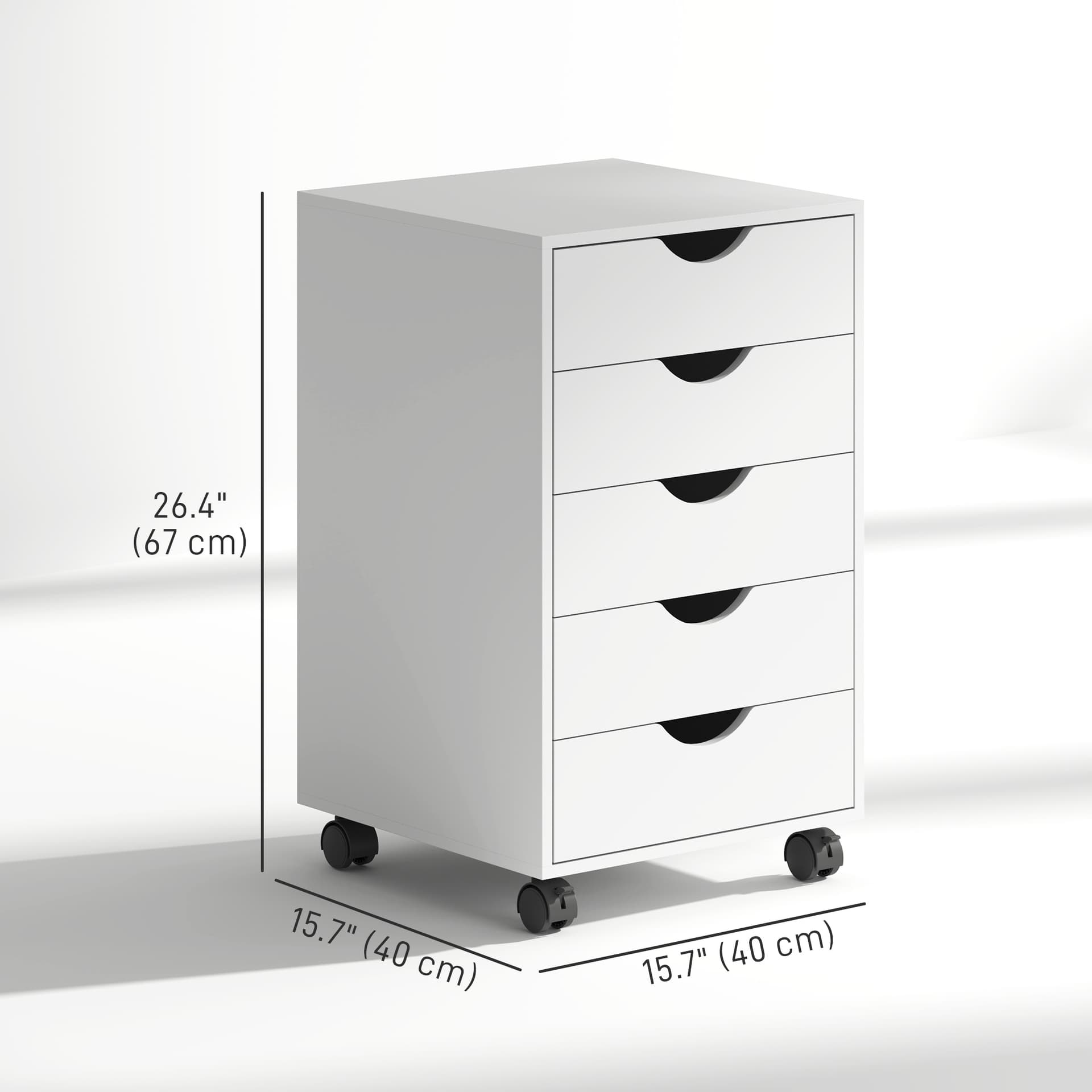 File Cabinet with 5 Drawer Wheels, 15.7" x 15.7" x 26.4", White