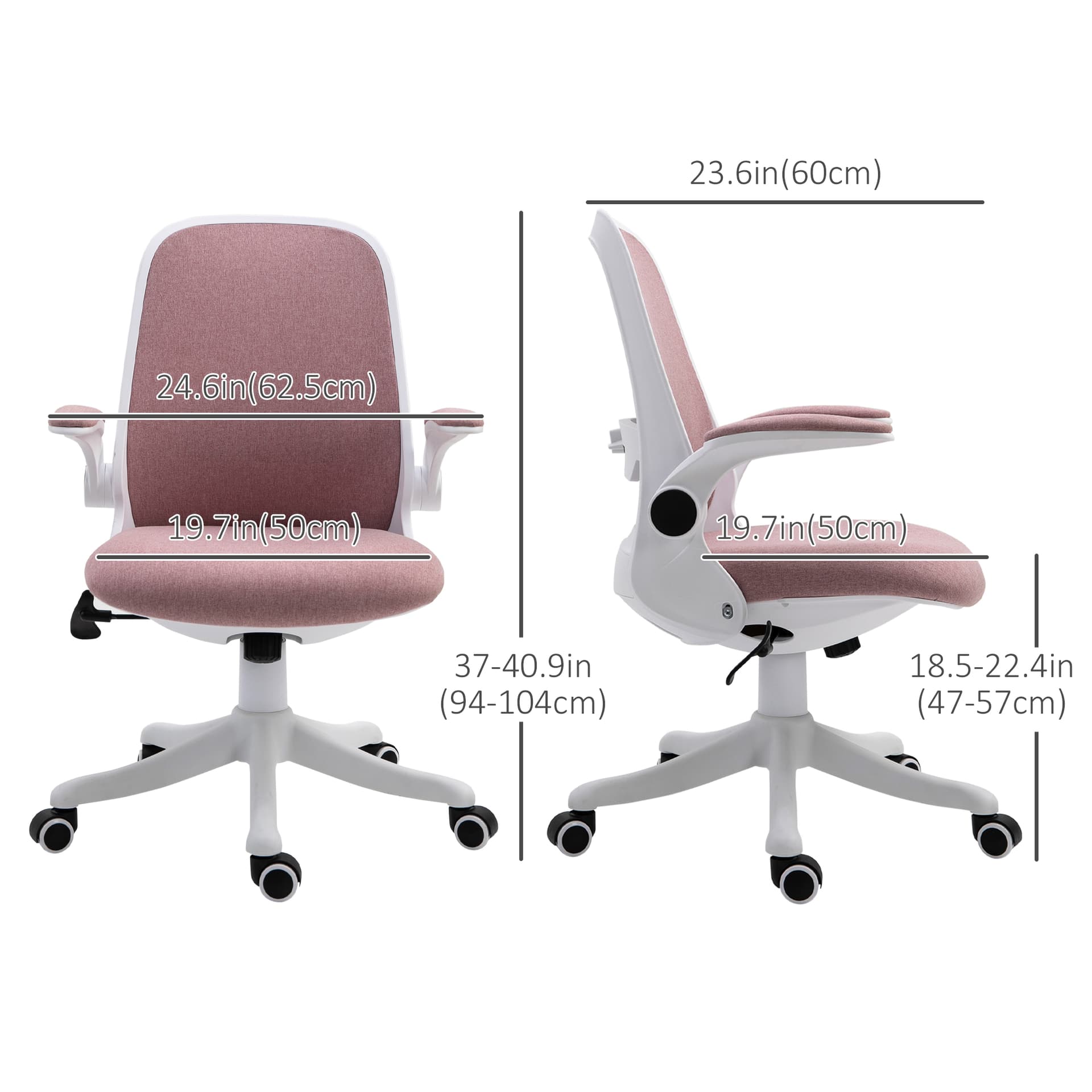 360° Swivel Office Chair Task Chair, Breathable Fabric Computer Chair with Flip-up Arms and Adjustable Height, Pink