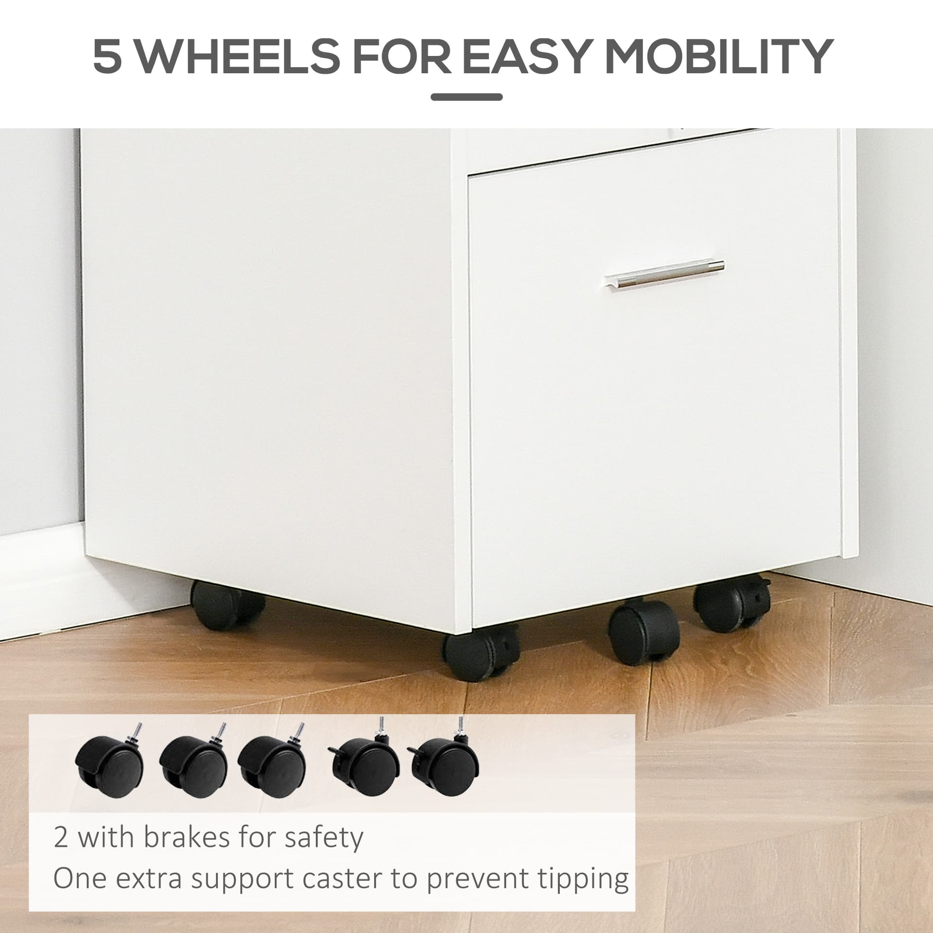 2 Drawer Filing Cabinet with Lock, Vertical File Cabinet with Wheels, Mobile Office Cabinet for A4, Letter Size, White