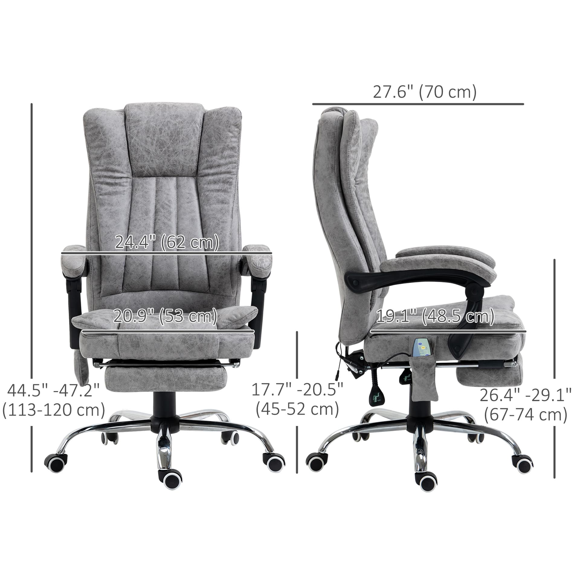 Office Chair 6-point Vibration Massage Chair Micro Fiber Recliner with Retractable Footrest Grey