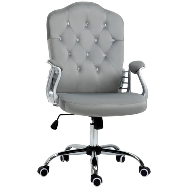 Office Chair, Velvet Computer Desk Chair with Swivel Wheels, Adjustable Height, Tilt Function, Button Tufted, Grey