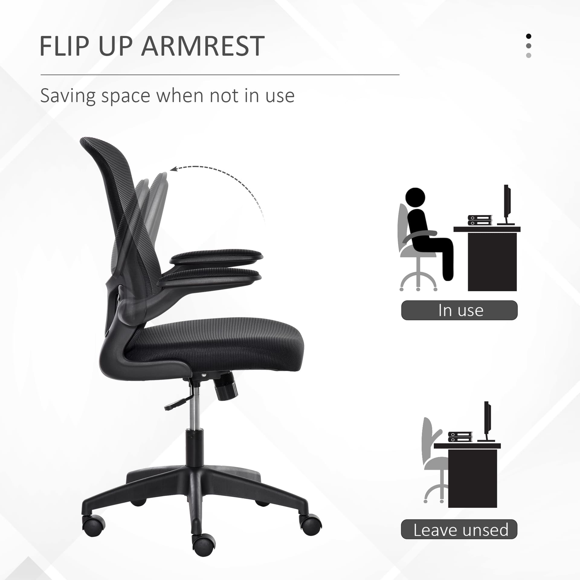 Mesh Office Chair, Swivel Desk Chair with Lumbar Back Support, Adjustable Height, Flip-Up Arm, Black