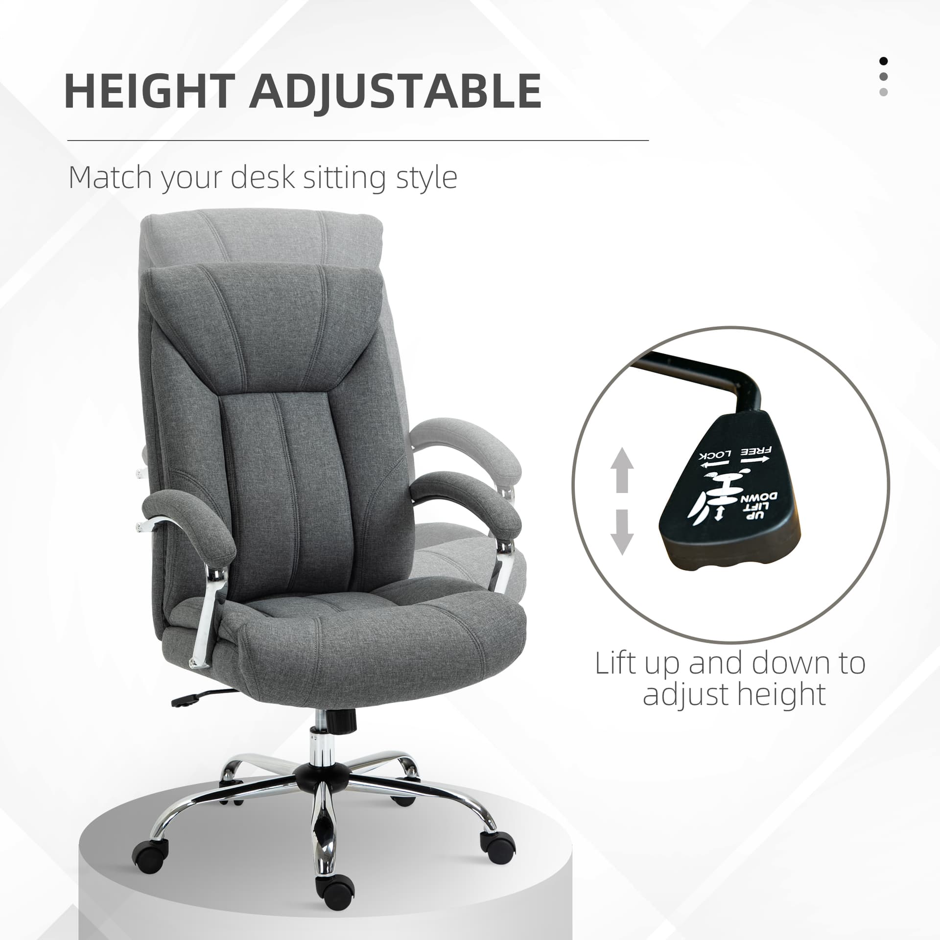 High Back Swivel Office Chair Task Ergonomic Linen Fabric Computer Chair, with Arm, Adjustable Height, Grey