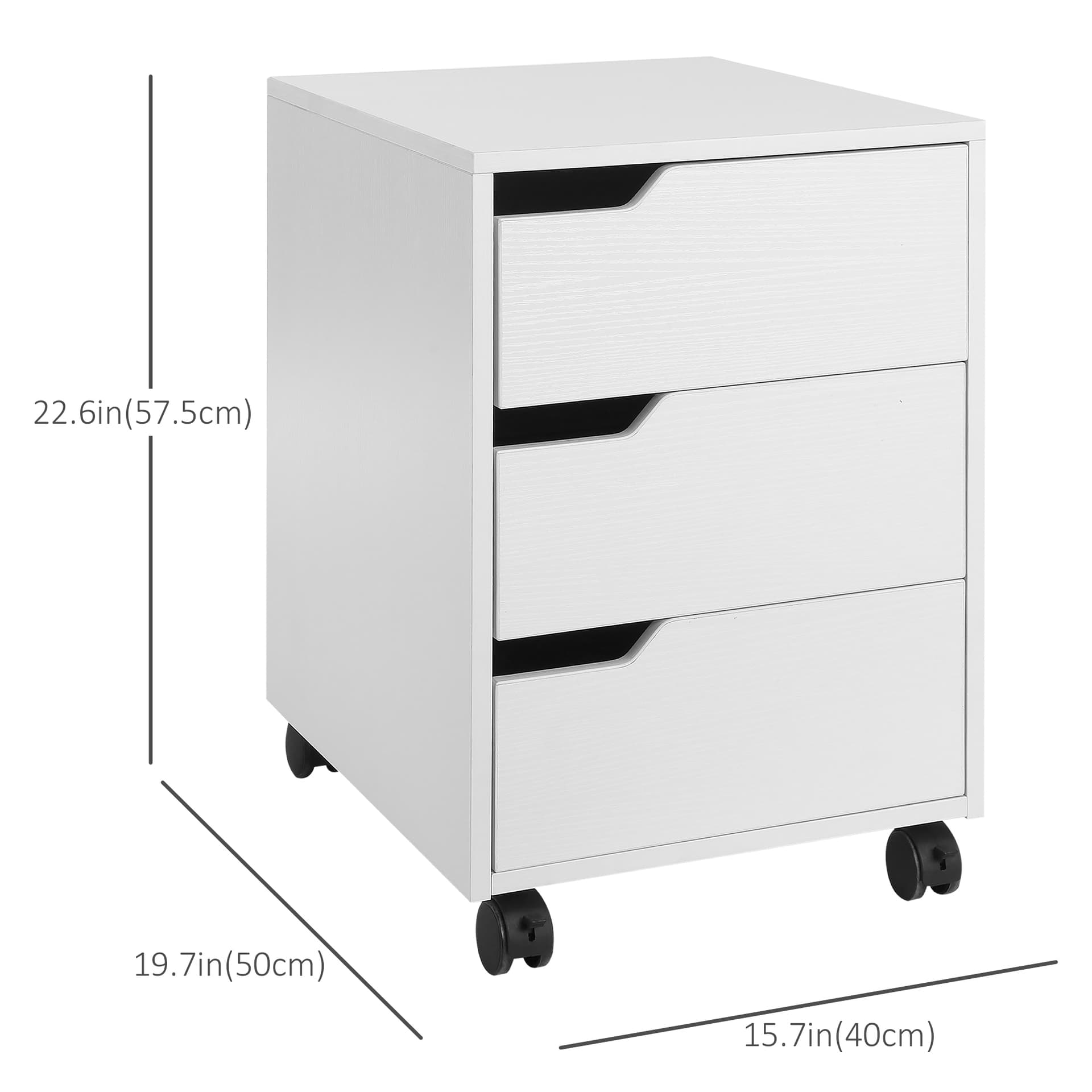 3 Drawer File Cabinet, Mobile Vertical Filing Cabinet with Wheels, Printer Stand with Storage for Home Office, White