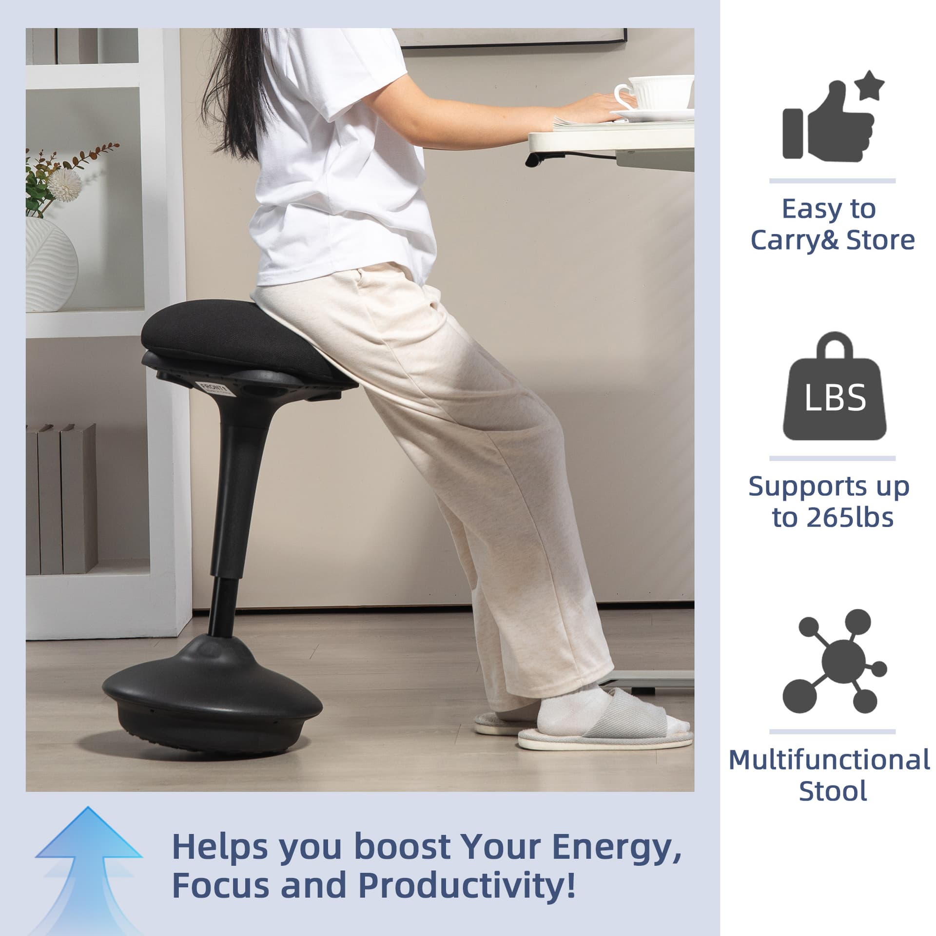 Swivel Standing Desk Chair, Backless Wobble Stool Chair, Adjustable Active Ergonomic Standing Stool with Rocking Motion