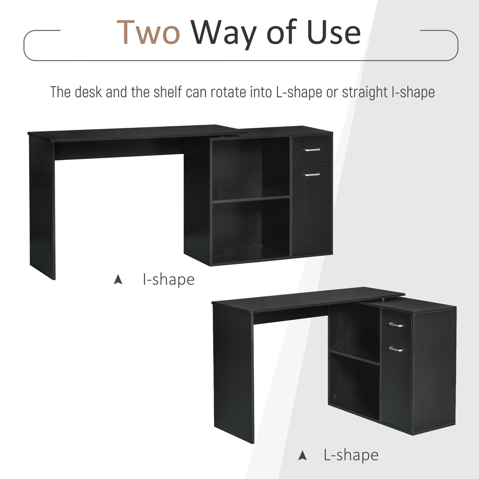 180° Rotating Home Office Corner Desk Storage Shelf Cabinet Black