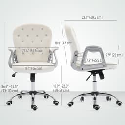 Office Chair, Computer Desk Chair with Adjustable Height and Tufted Back, Cream White