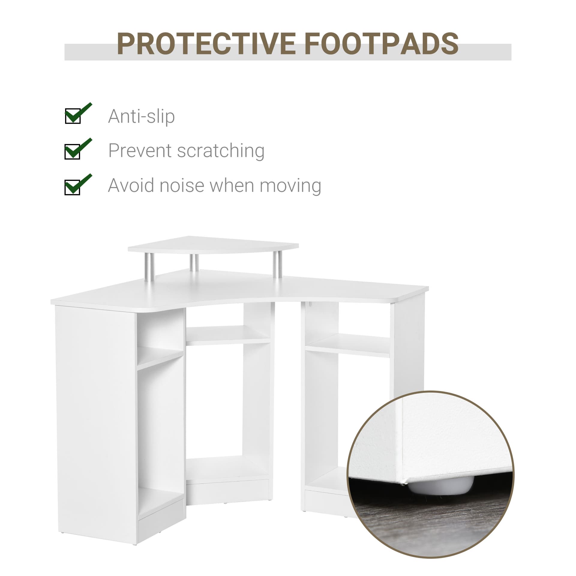 35" L-Shaped Computer Desk with Monitor Stand and Open Shelves, Home Office Corner Desk Study Workstation for Small Space, White