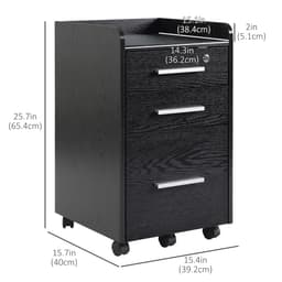 3 Drawer File Cabinet with Lock and Edged Top, Lockable Filing Cabinet on Wheels for Letter and A4 Size, Black
