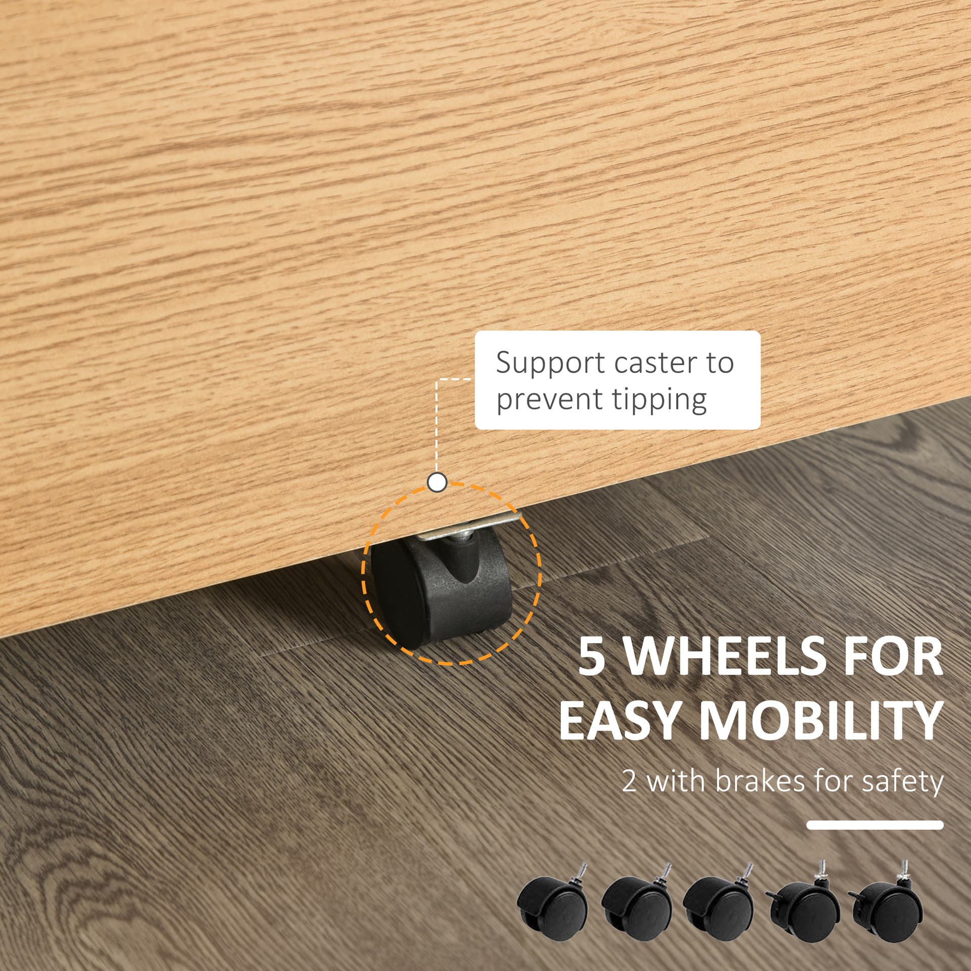 2 Drawer File Cabinet with Lock and Keys, Mobile Vertical Filing Cabinet with Wheels and Drawers, Home Office Cabinet, Natural