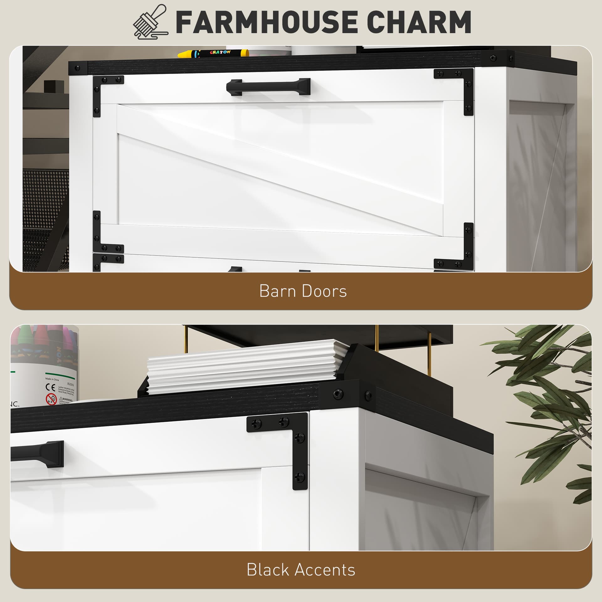 2 Drawer Filing Cabinet, Farmhouse Office Storage Cabinet with Adjustable Hanging Bars for Letter, A4, Legal Size, White