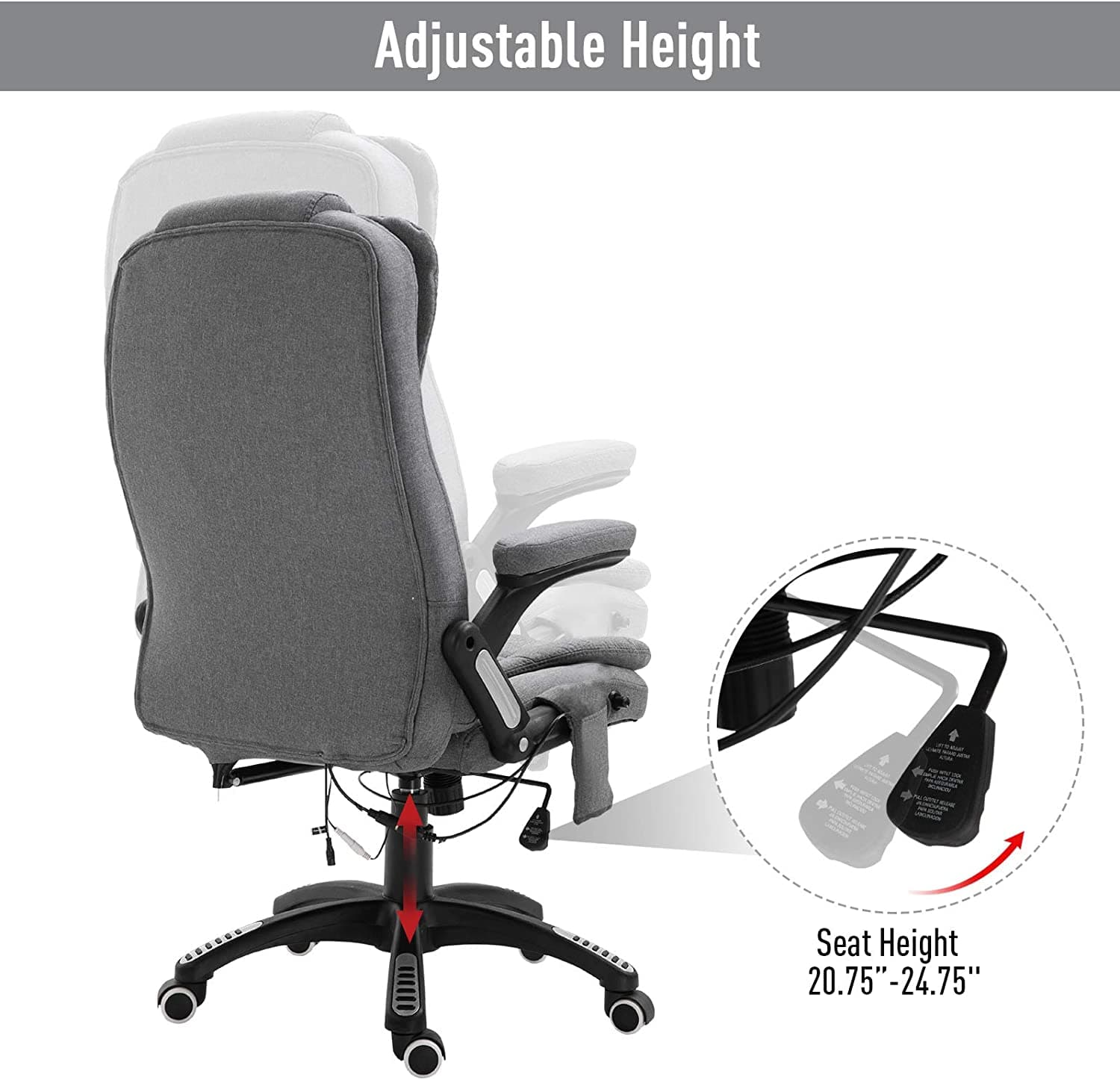 High Back Adjustable Massage Office Chair Ergonomic Reclining Executive Chair Home Office Furniture Grey
