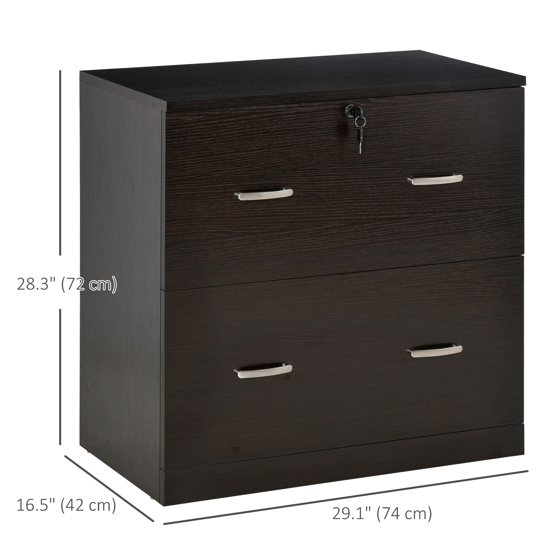 2 Drawer File Cabinet with Lock, Office Filing Cabinet, Hanging Bar for Letter Size, Home Office, Espresso