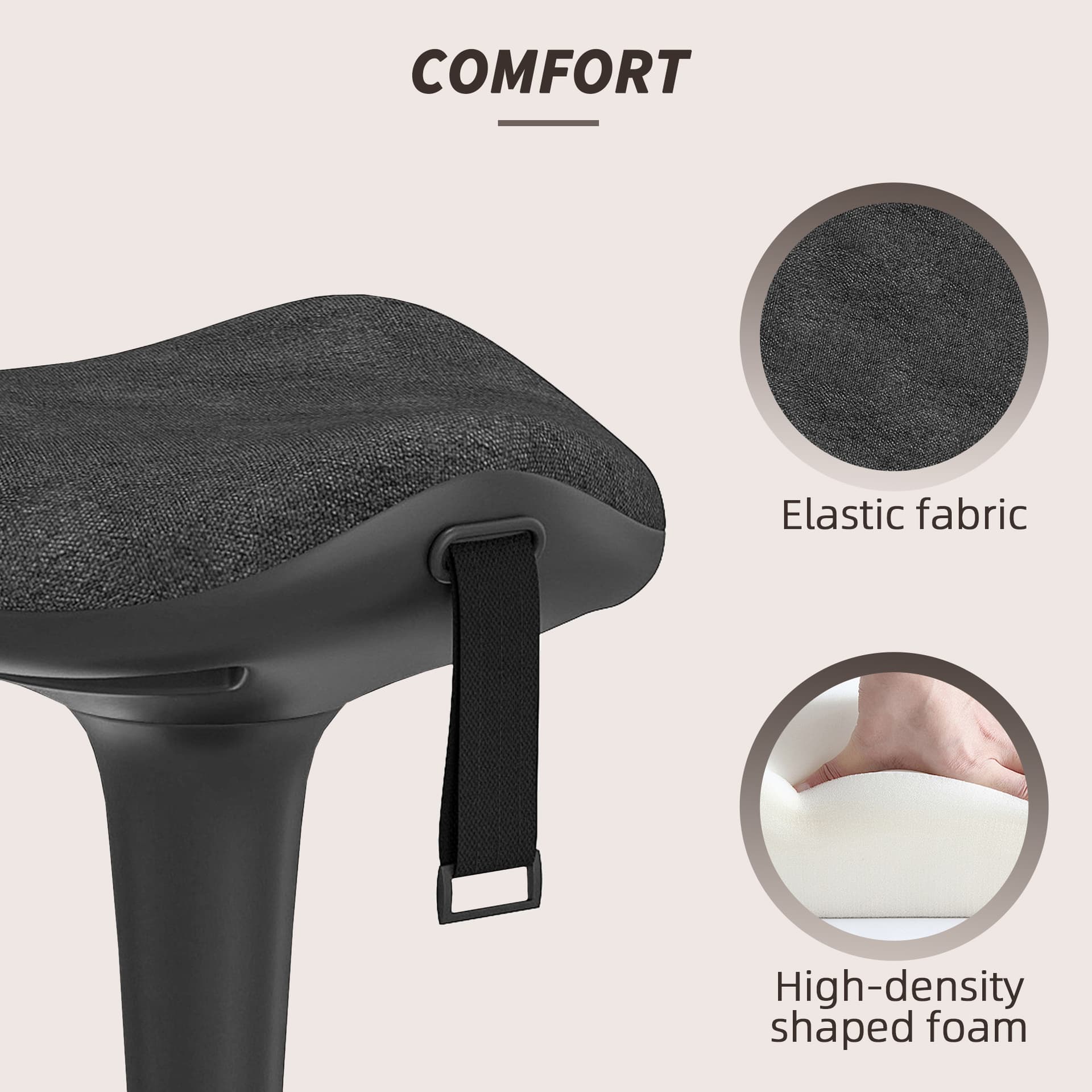 Swivel Standing Desk Chair, Adjustable Active Ergonomic Standing Stool, Backless Wobble Stool Chair, Black