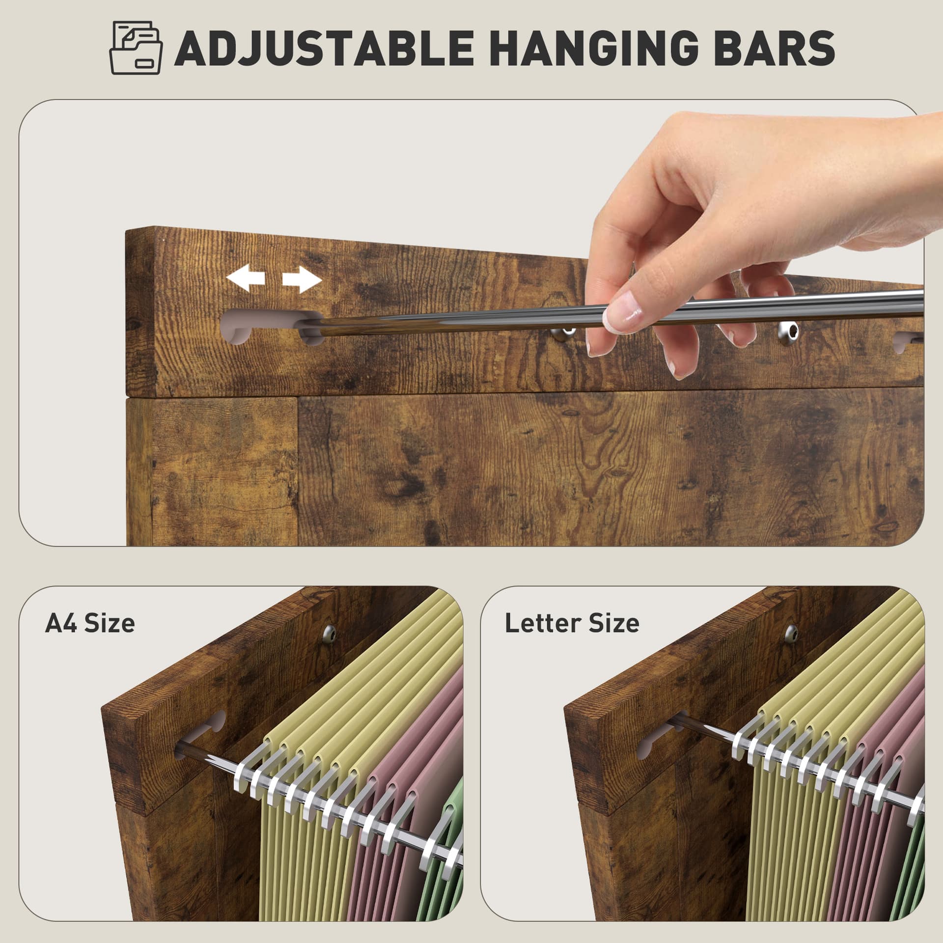 Vertical Filing Cabinet with 2 Drawers, Rustic Farmhouse Office Storage Cabinet for A4, Letter Size, Rustic Brown