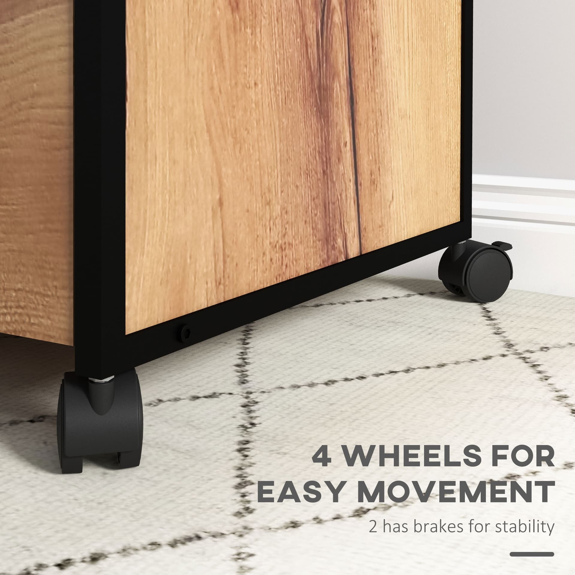 Vertical Filing Cabinet with Wheels, 26.2" Tall File Cabinet with 2 Drawers, Open Shelf, Hanging Bars for Letter and A4, Industrial Home Office Printer Stand, Rustic Brown