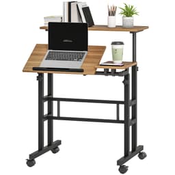 Mobile Stand Up Desk, Height &amp; Angle Adjustable Computer Desk with Wheels for Standing or Sitting, Laptop Desk, Brown - Computer Desks - Office Furniture
