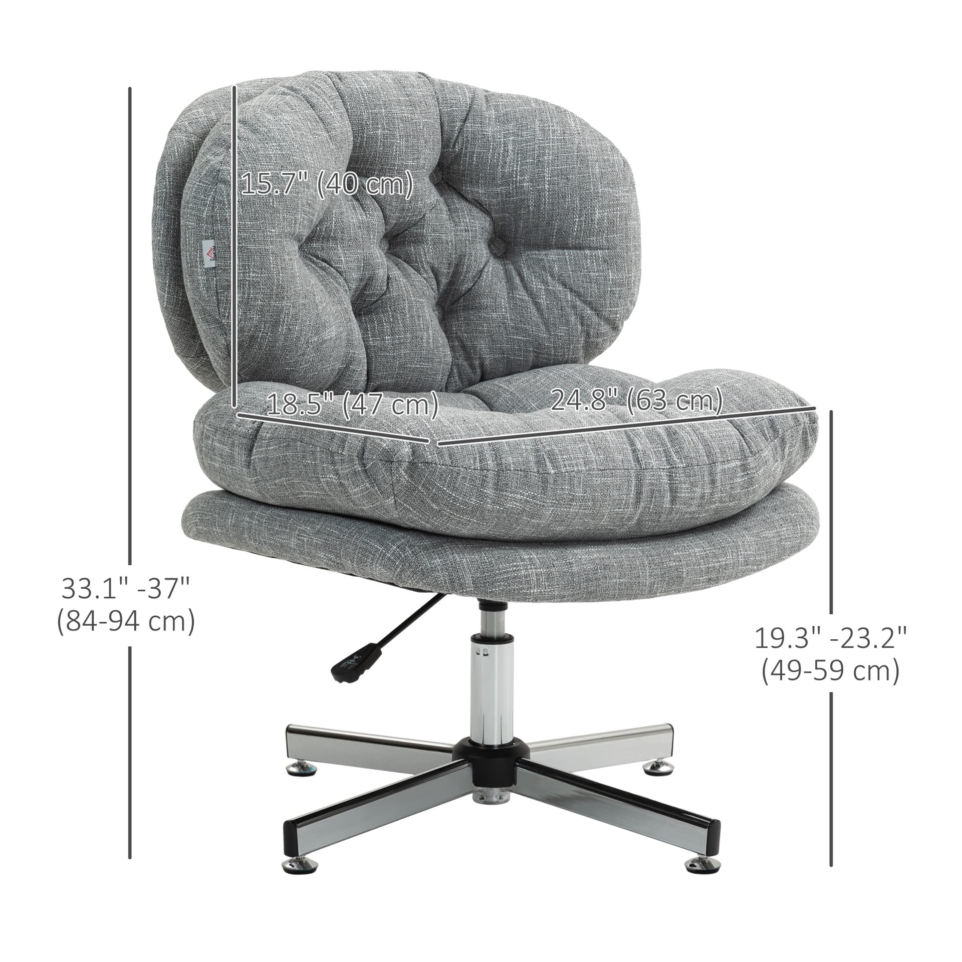 Computer Desk Chair, Armless Office Chair with Wide Padded Seat and Adjustable Height, Grey