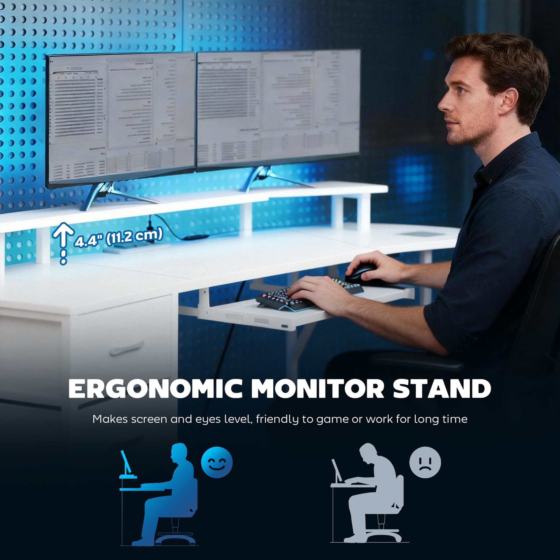 79 inch Gaming Desk with RGB Lights, Computer Table with Power Outlets & USB Ports, Keyboard Tray and 2 Drawers, White