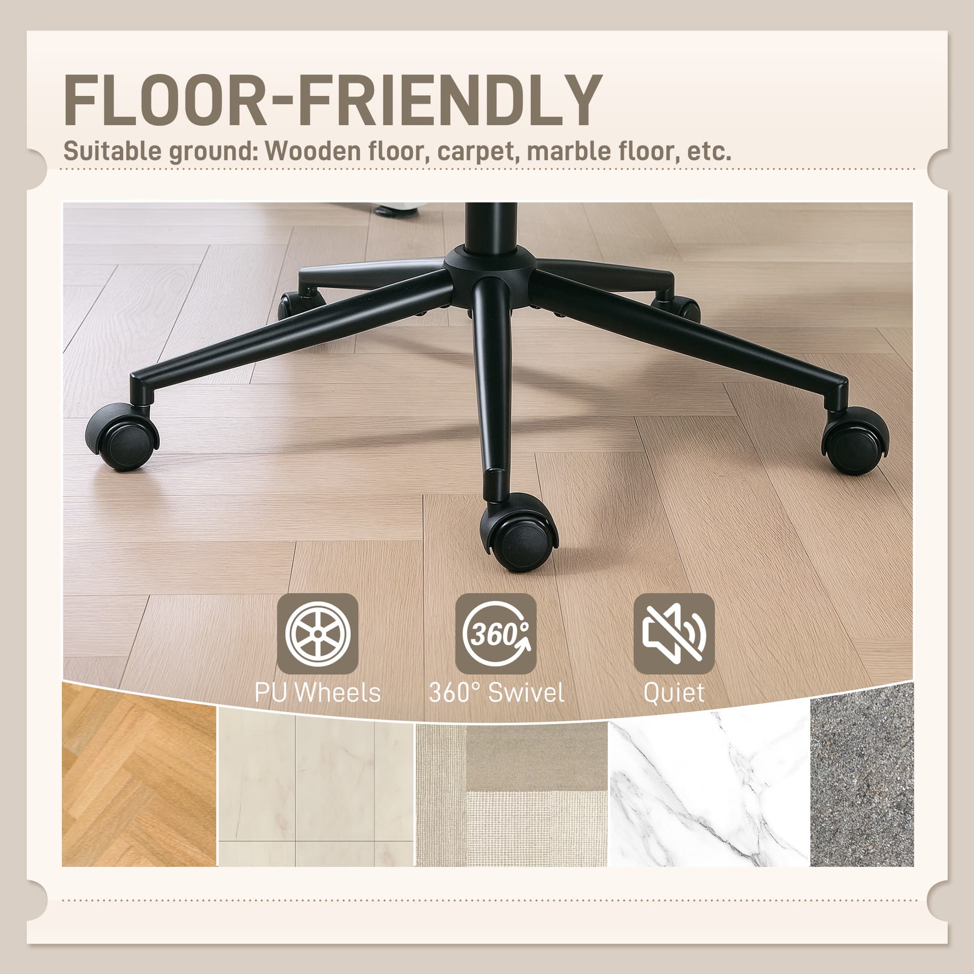 Criss Cross Chair with Flip-up Armrests, Wheels, Wide Office Chair with Adjustable Height, Tilting, Cream White