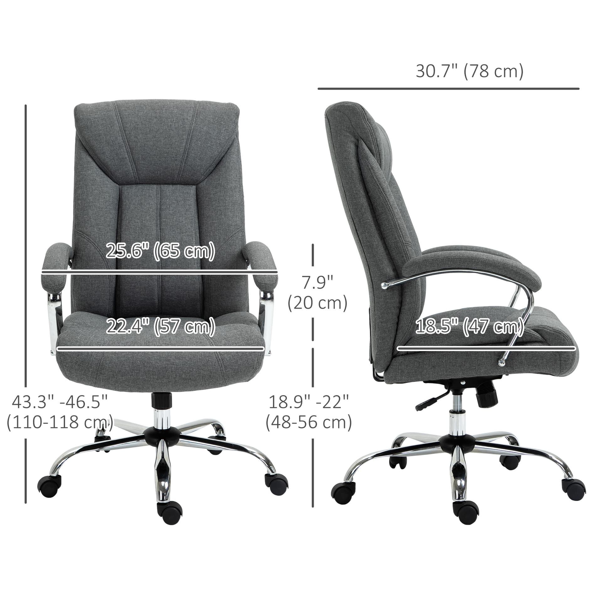 High Back Swivel Office Chair Task Ergonomic Linen Fabric Computer Chair, with Arm, Adjustable Height, Grey