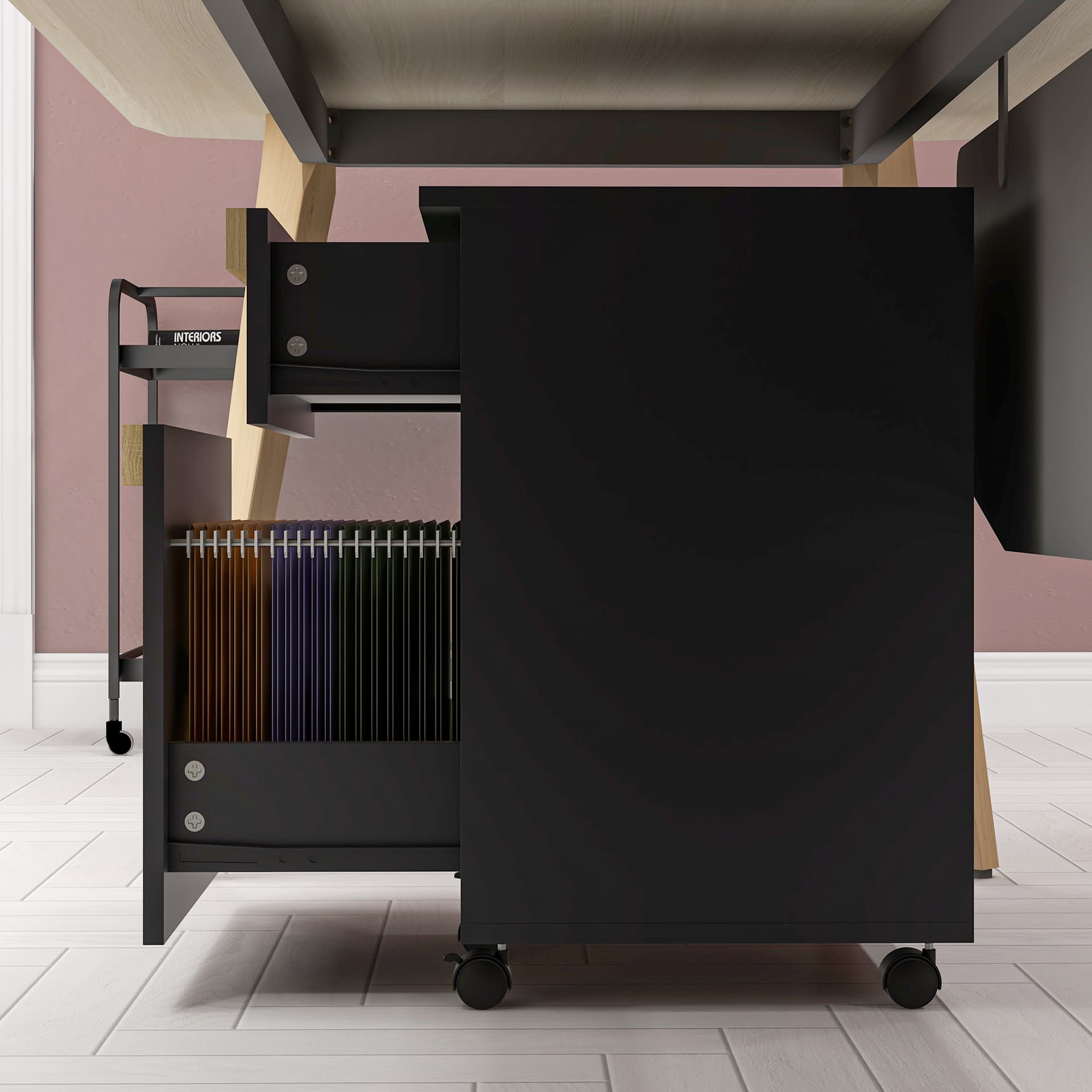 Mobile Filing Cabinet with 2 Drawers, Office Storage Cabinet with 5 Wheels, Black Wood Grain