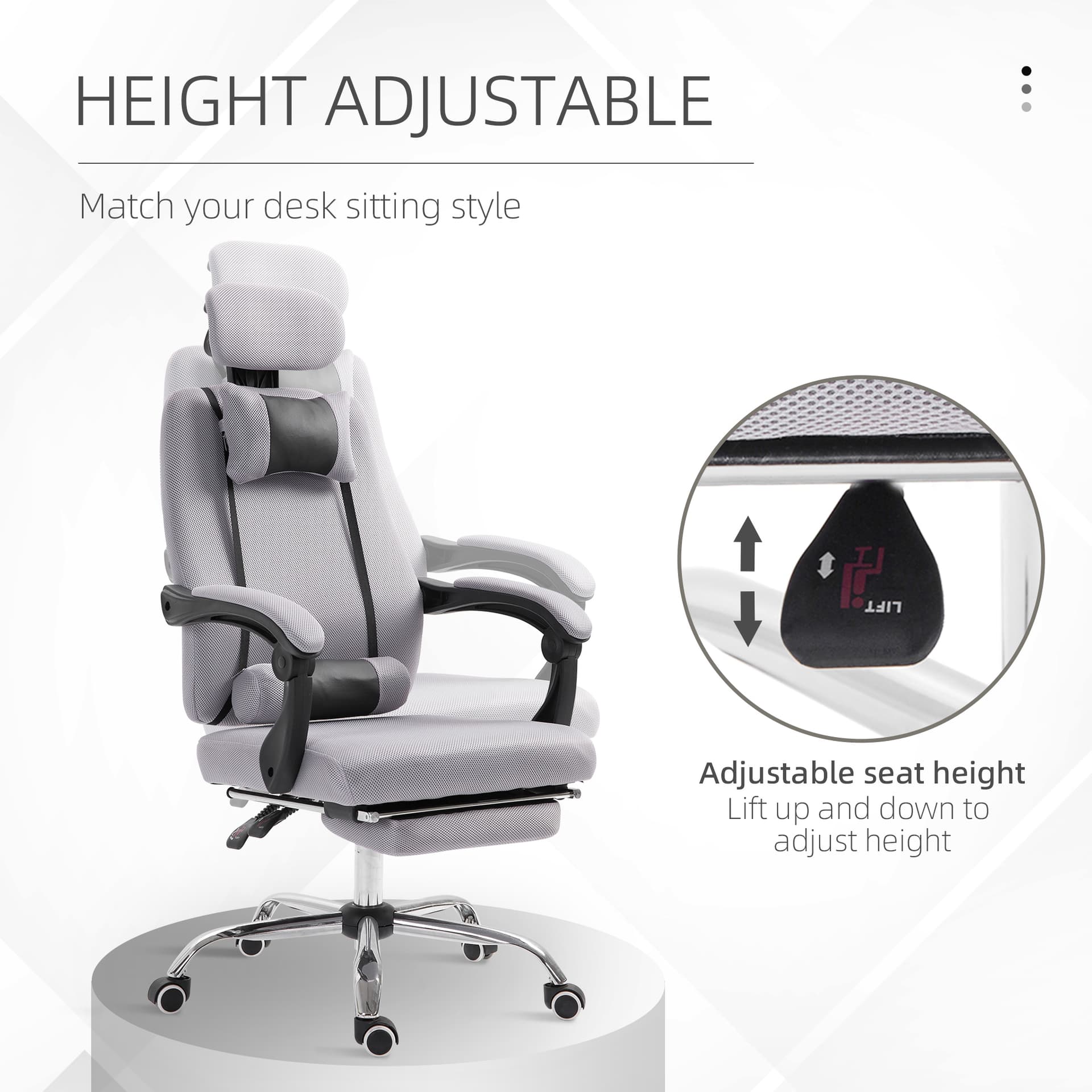 Ergonomic Executive High Back Office Chair with Footrest,Lumbar Support,Grey