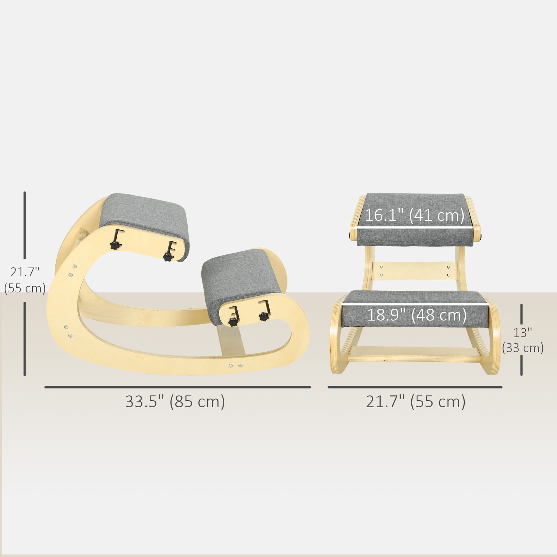 Ergonomic Kneeling Chair, Adjustable Rocking Wood Kneeling Stool, Desk Chair, Improve Posture, Grey