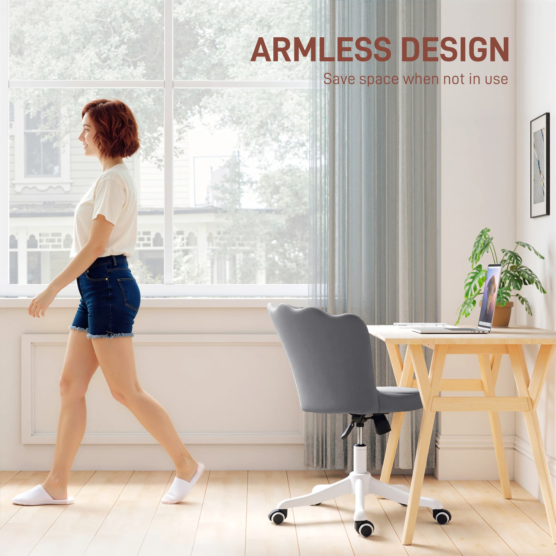 Office Chair, Armless Swivel Desk Chair with Adjustable Height, Backrest, Tilt Function for Office, Vanity, Grey