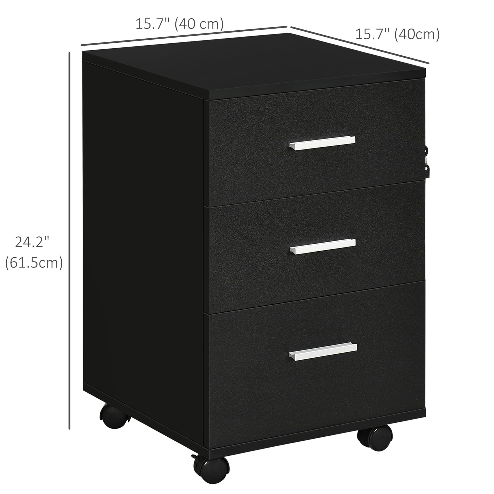 Mobile Filing Cabinet with Wheels, 3 Drawer File Cabinet with Lock and Keys for Home Office, Black