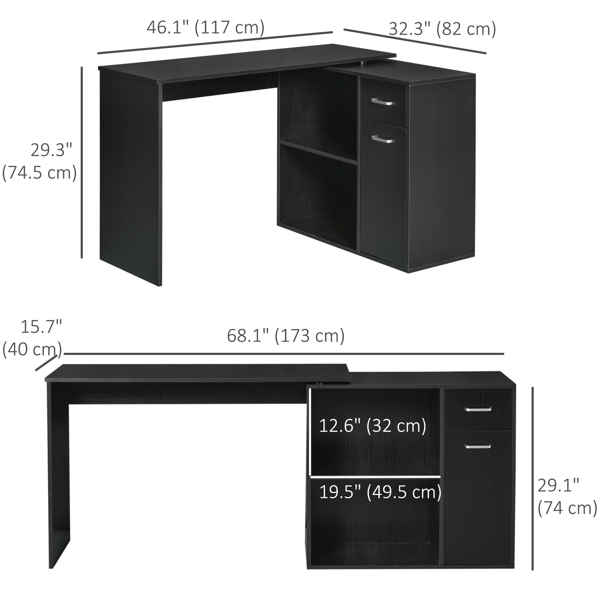 180° Rotating Home Office Corner Desk Storage Shelf Cabinet Black