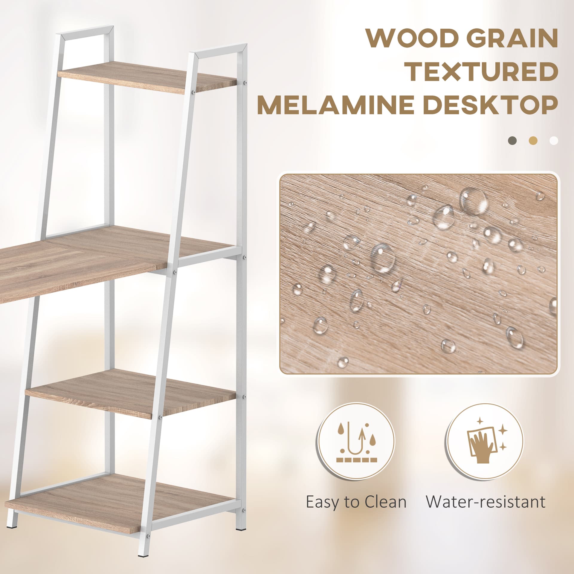 Computer Desk with Storage Sheves and Foldable Tabletop, Writing Desk for Home Office and Study, White, Natural