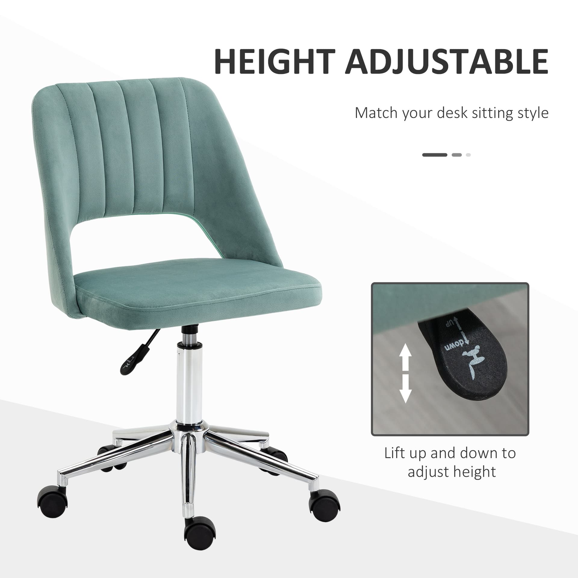 Mid Back Office Chair Velvet Fabric Swivel Scallop Shape Computer Desk Chair, Green