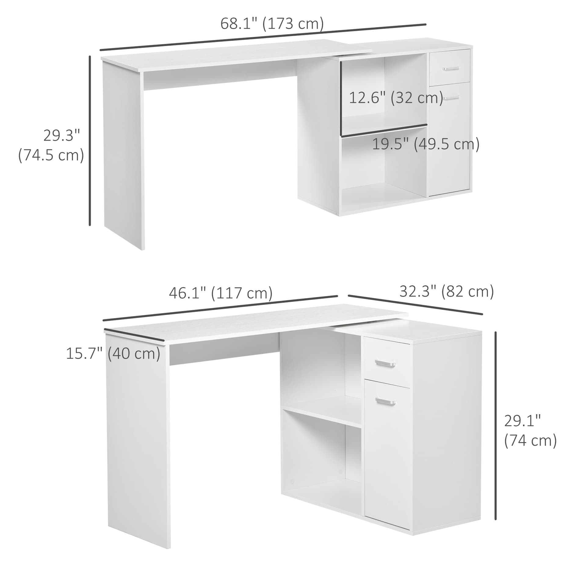 180° Rotating Home Office Corner Desk Storage Shelf Cabinet White