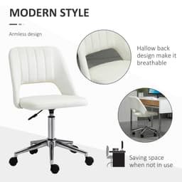 Mid Back Office Chair Velvet Fabric Swivel Scallop Shape Computer Desk Chair, Cream White